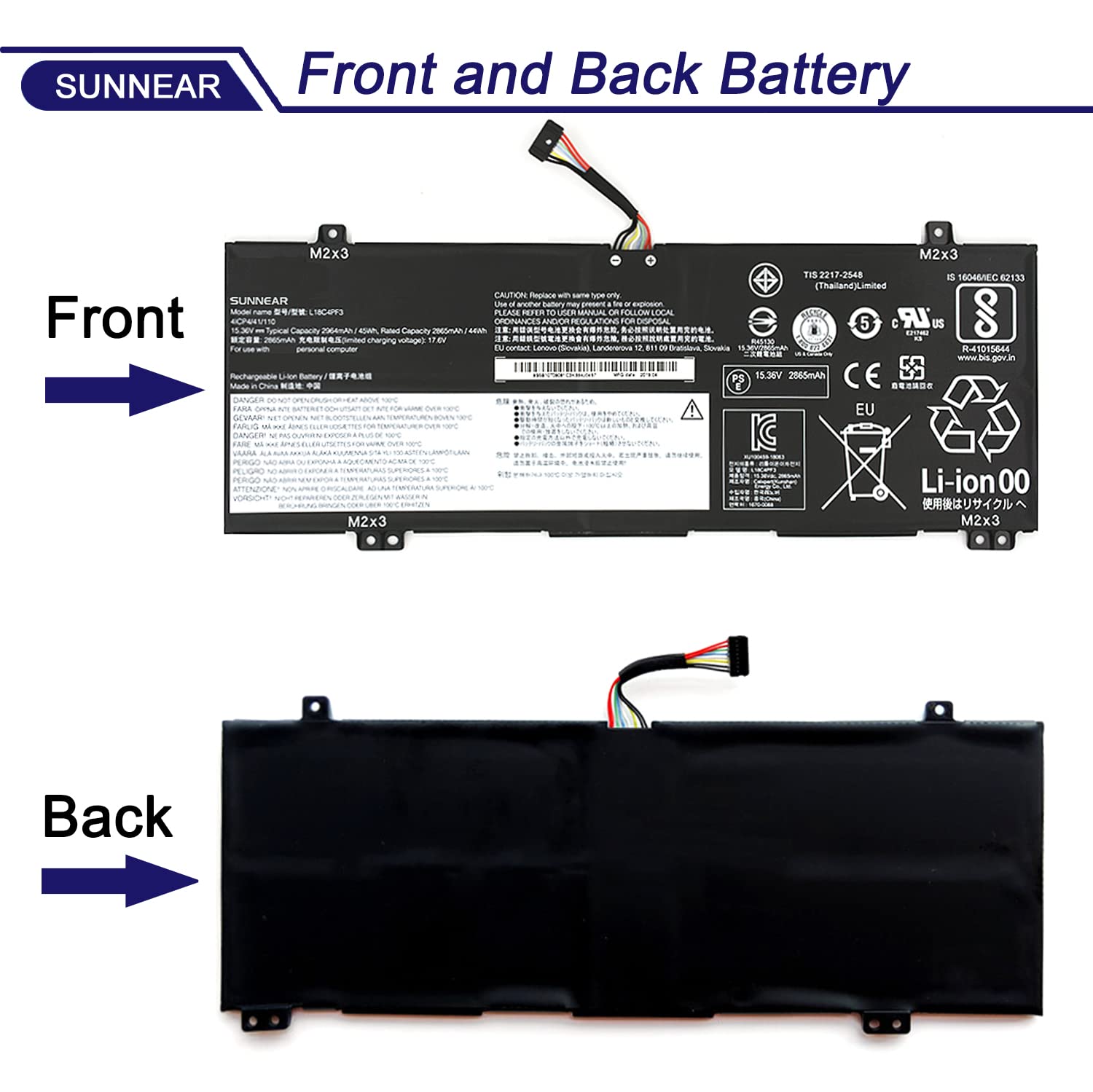 Sunnear L18C4Pf3 Laptop Battery Replacement For Lenovo Ideapad Flex 14Api Flex 14Iml Flex 14Iwl C340 14Api C340 14Iwl C340 14Iml