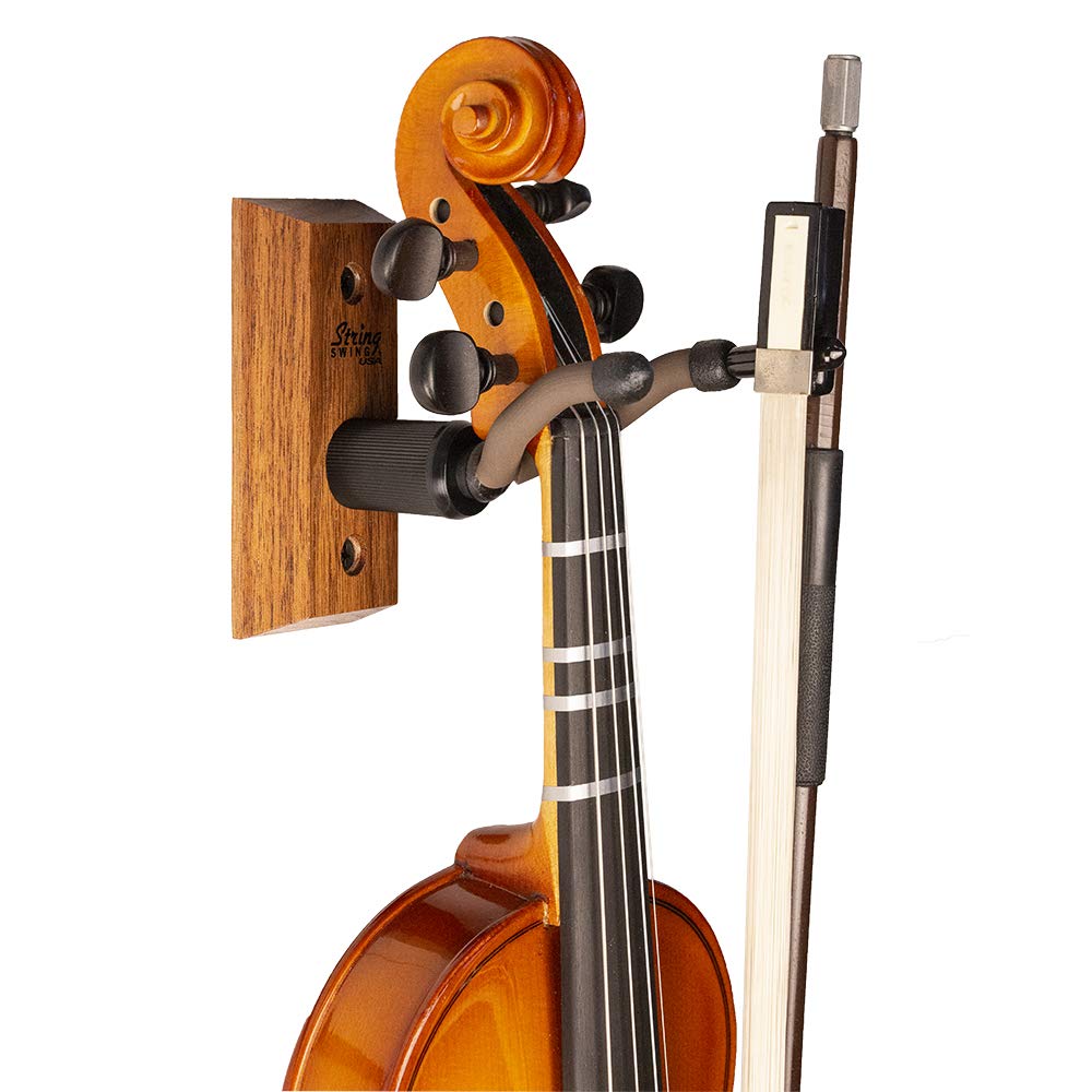 String Swing Hardwood Home & Studio Violin Hanger Wall Mount   For Small Violins And Violas   Black Walnut