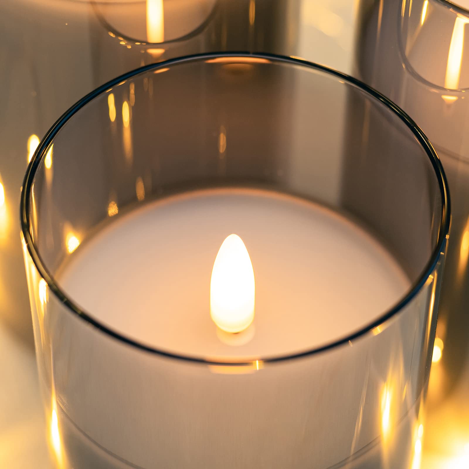 Angelloong Glass Battery Operated Candles, Flickering Flameless Candles With Remote And Timer, Led Electric Pillar Candles For H