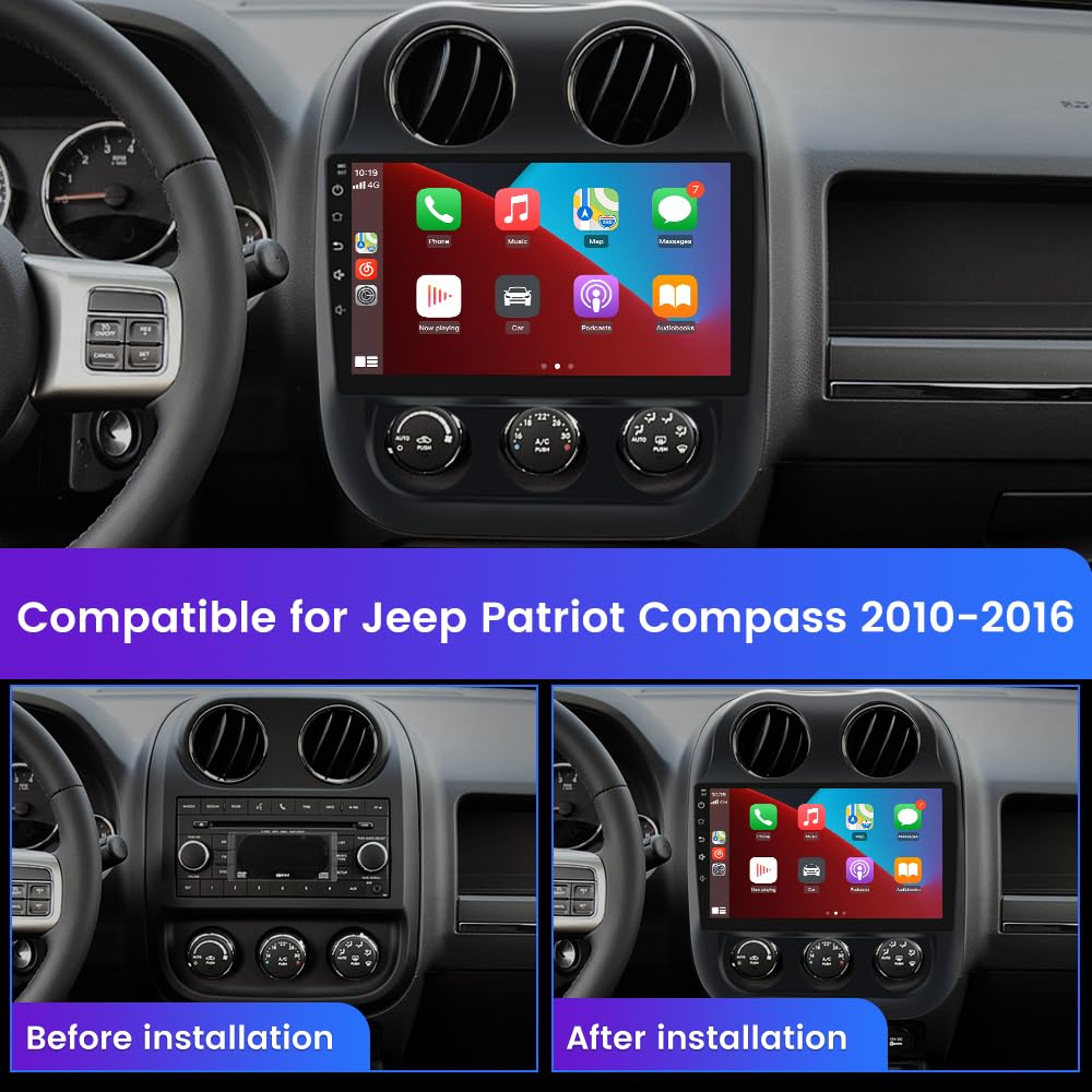 10.1 Inch Car Stereo Radio [2Gb+64Gb] Compatible For Jeep Patriot Compass 2010 2016 With Wireless Carplay Android Auto,Android 1