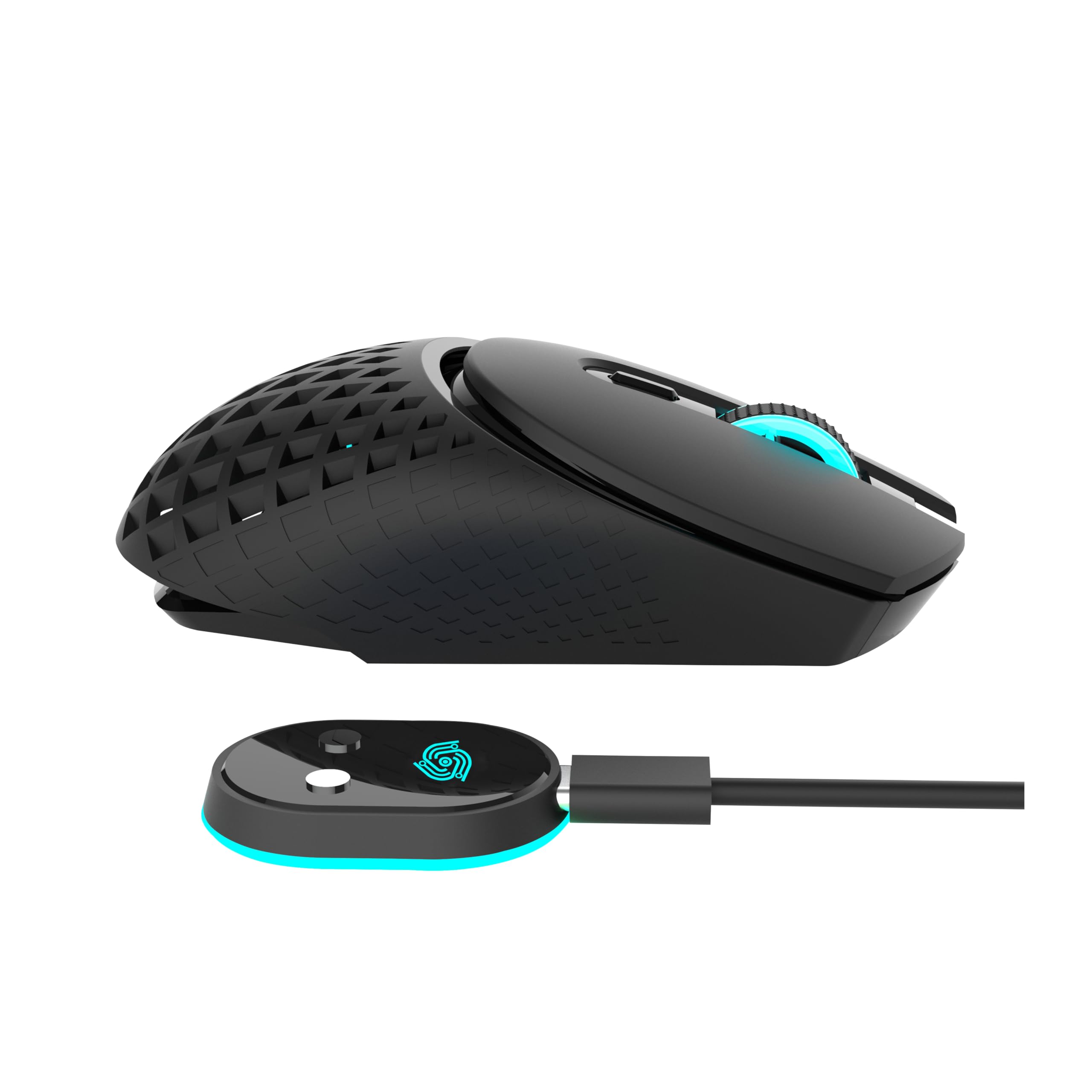Computer Mouse with Tri-Mode (Bluetooth/2.4G/Wired), Lightweight Mouse with Magnetic Charging Dock, Honeycomb Shell, RGB Lightin