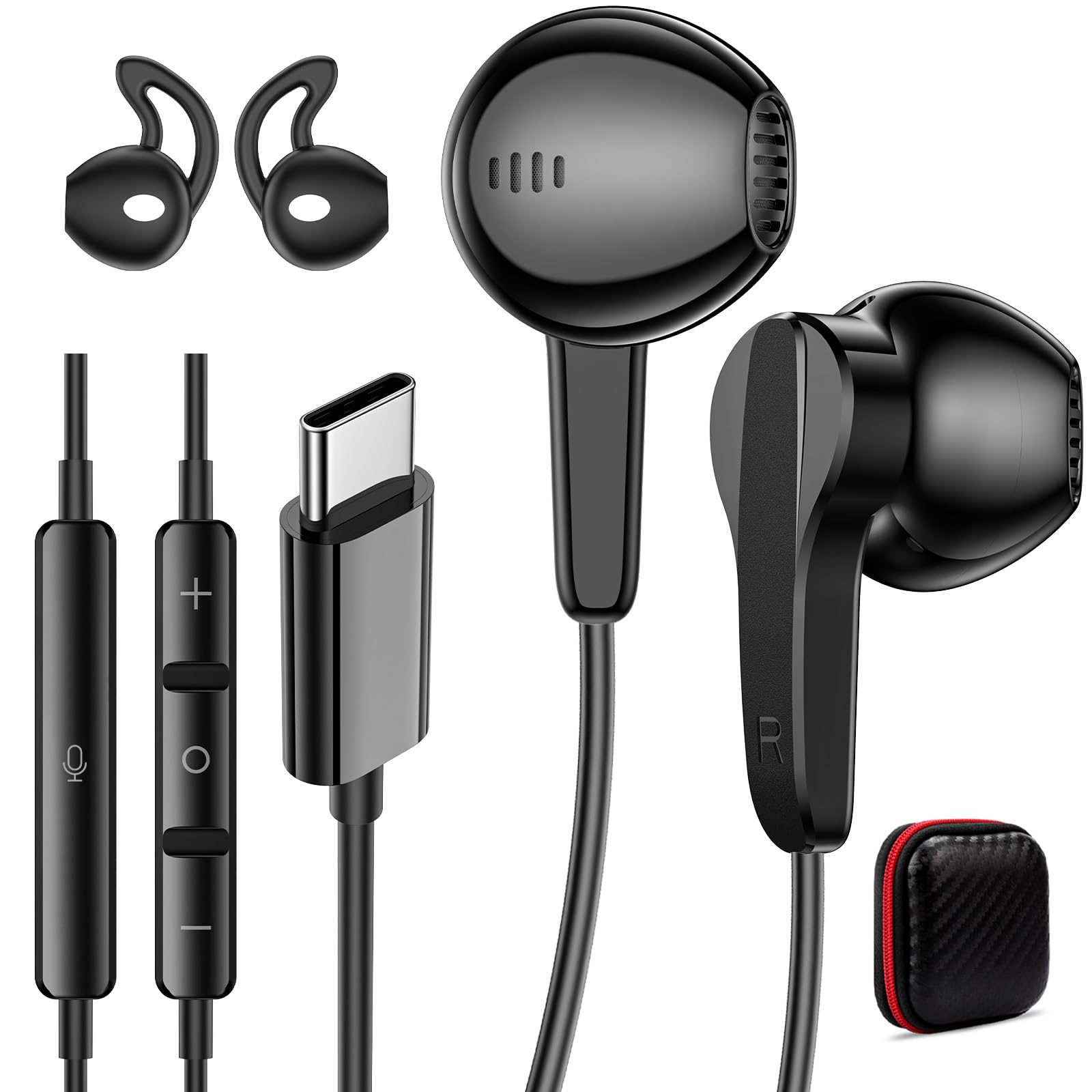 Wired Headphones USB C Earbuds Digital Sound Earphone with DAC Chip and Mic