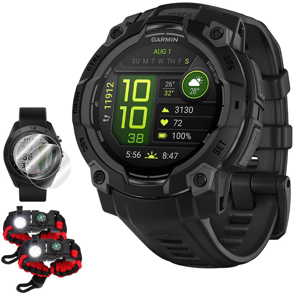 Garmin Instinct 3-45 mm Outdoor GPS Smartwatch, AMOLED, Black with Black Band 010-02936-00 Bundle with Deco Essentials 2X Screen