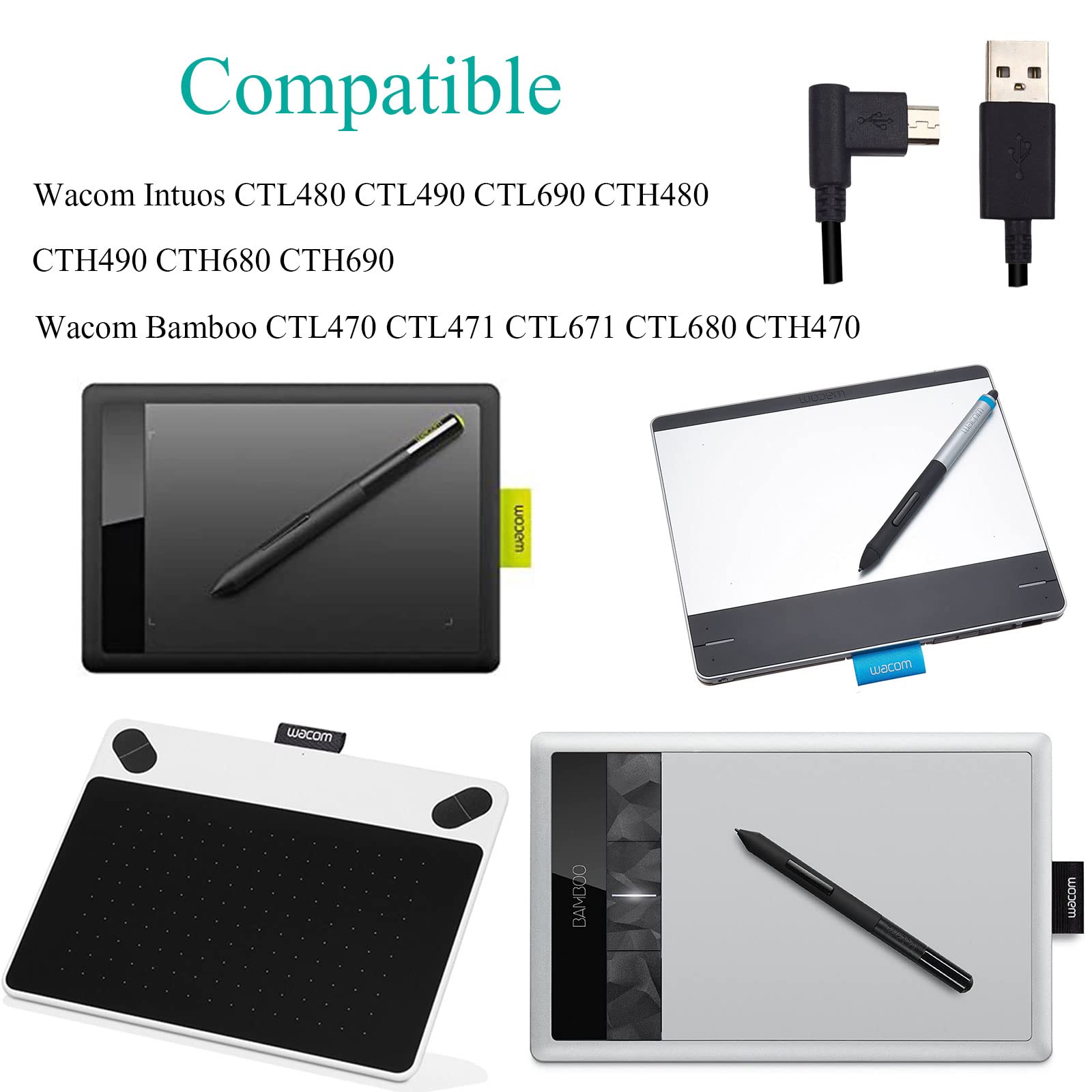 Sqrgreat Usb Charging Cable Data Sync Wacom Intuos Cord Replacement Compatible With Wacom Intuos Ctl480 Ctl490 Ctl690 Cth480 Cth