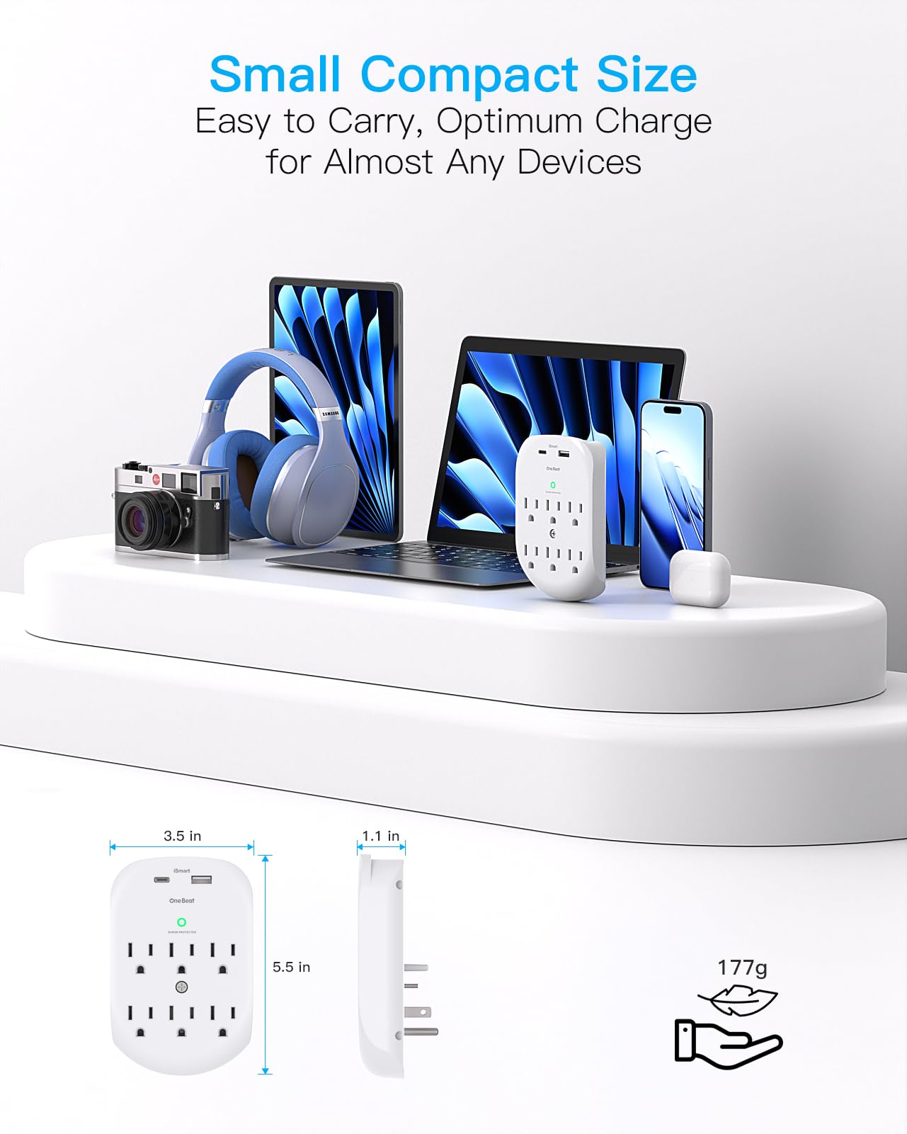 2 Pack Surge Protector Outlet, Multi Plug Outlet Adapter With 6 Wall Outlets 2 Usb Wall Charger (1 Usb C Port), Wall Outlet Exte