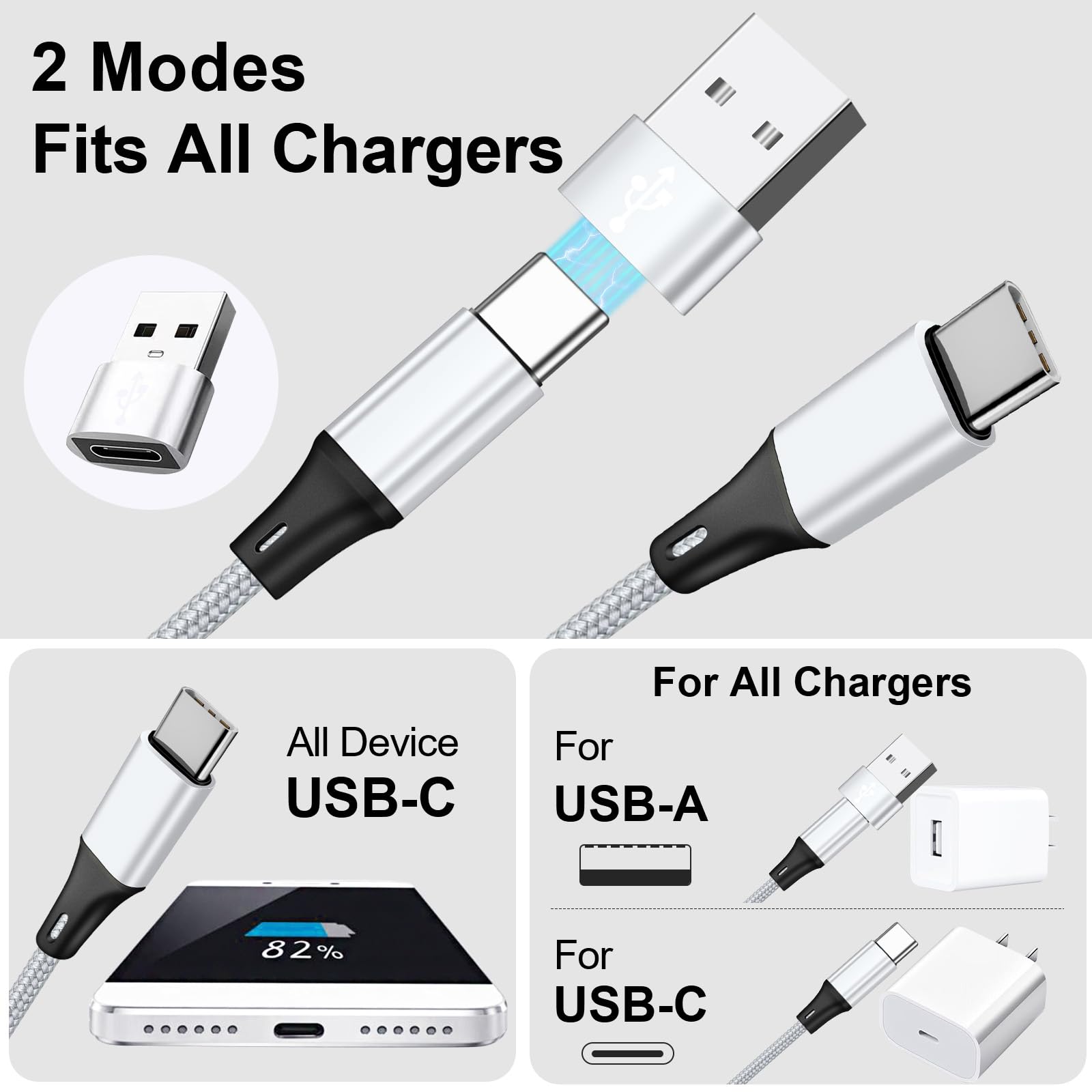 Sveuc Usb C Splitter Multi Charging Cable,Usb A/C To Usb C Pd & Qc 3.1A Fast Charging[2Pack 4Ft], 4 In 2 Multi Charger Cord, Wit