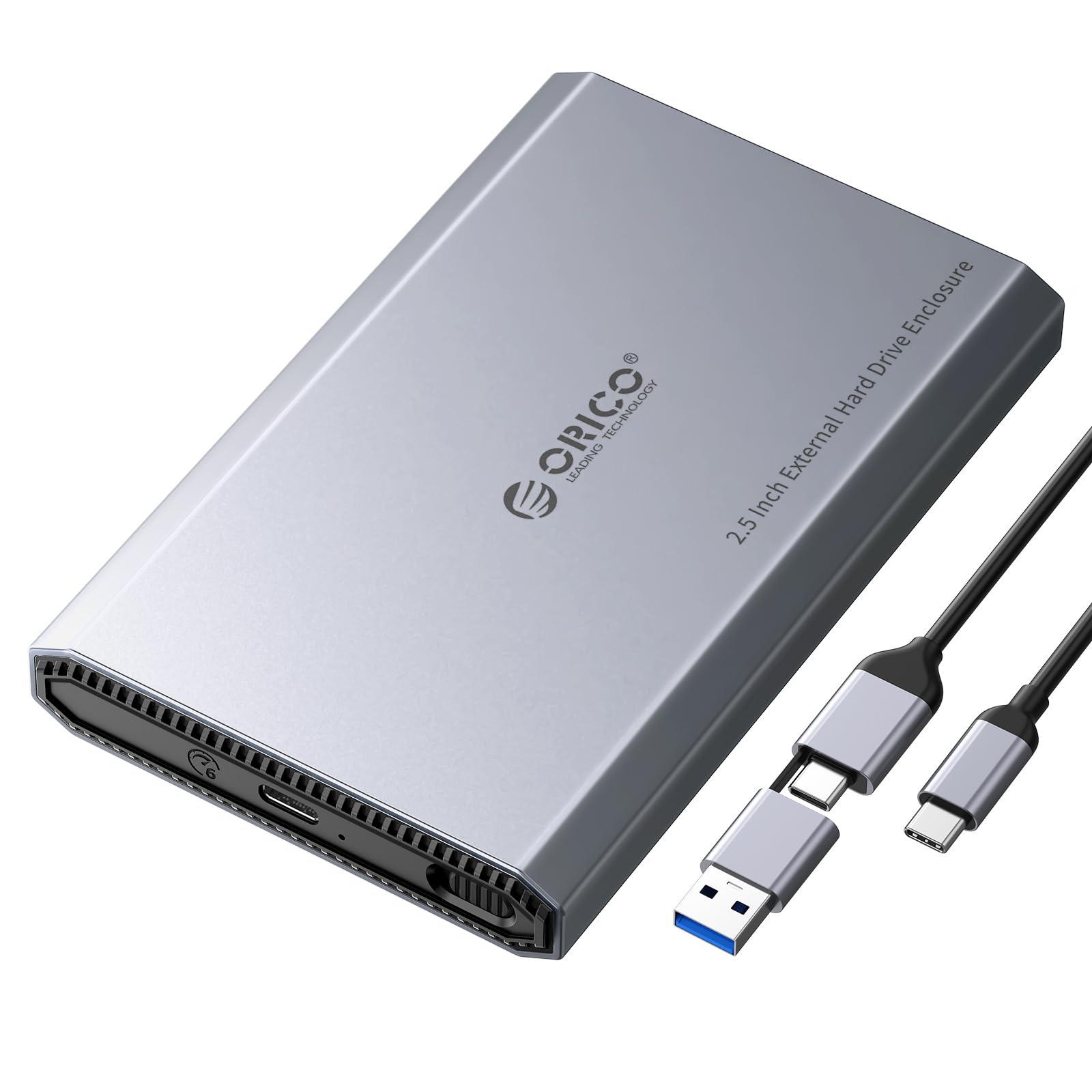 Orico Aluminum Usb C Hard Drive Enclosure For 2.5 Inch Sata Ssd/Hdd, Usb 3.2 Gen 2 Usb C To Usb A/C 2 In 1 Cable, Support Macos