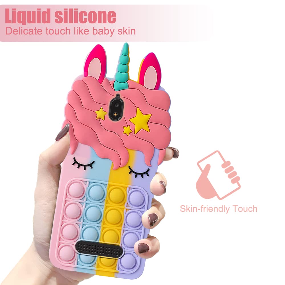 B-Wishy For Blu View 2 With Strap,Fidget Stress Relief Phone Case Push Pop Bubble 3D Cartoon Funny Cute Silicone Cover For Girls