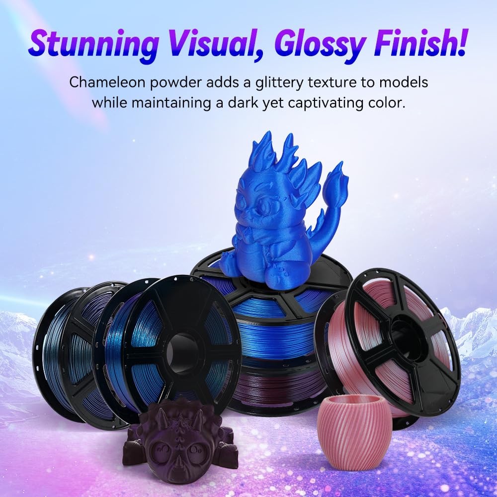 Flashforge 3D Printer Filament Chameleon Pla Color Shift Filament 1.75Mm, Changes Color With Light And Angles, 1Kg Spool (2.2Lbs
