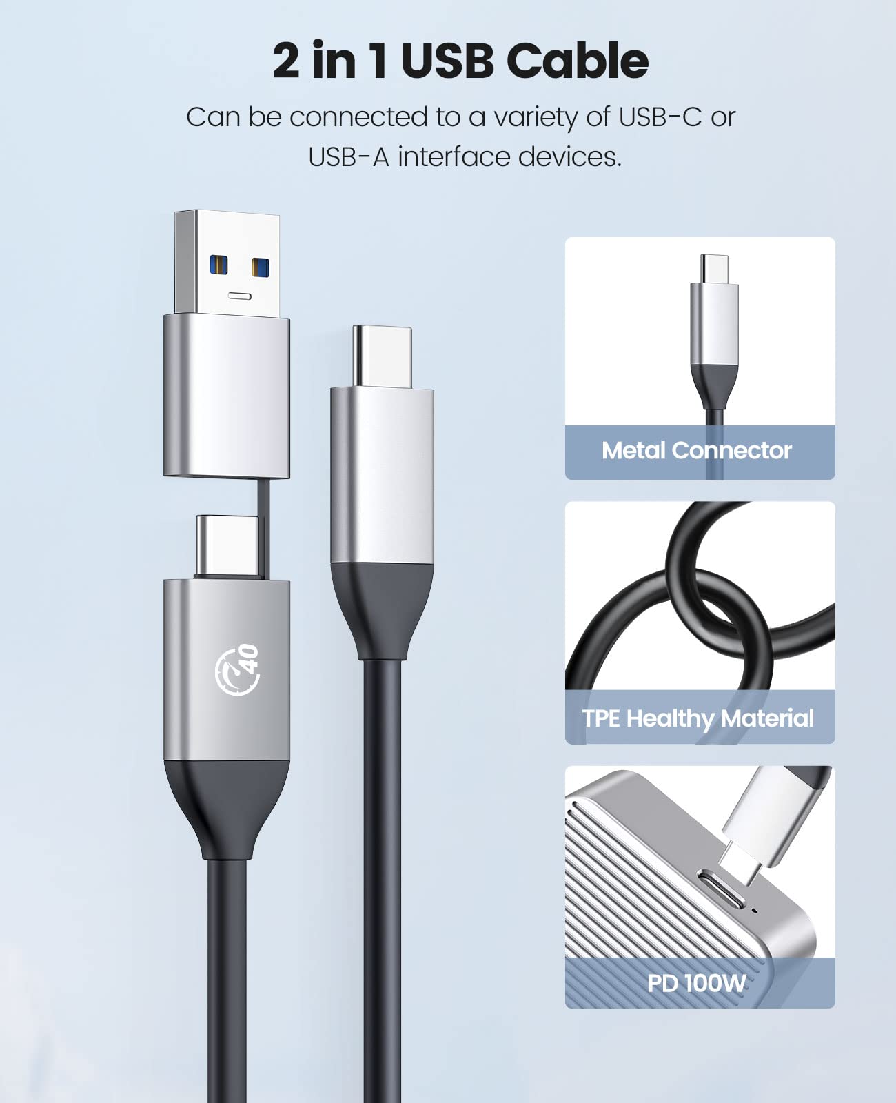 ORICO Upgraded M.2 NVMe SSD Enclosure 40Gbps PCIe3.0x4 USB C Adapter, Aluminum NVMe PCIe 2280 M Key(B+M Key) External Solid State Drive Case, Support Thunderbolt 3/4 USB3.2/3.1/3.0/Type C M224 Silver