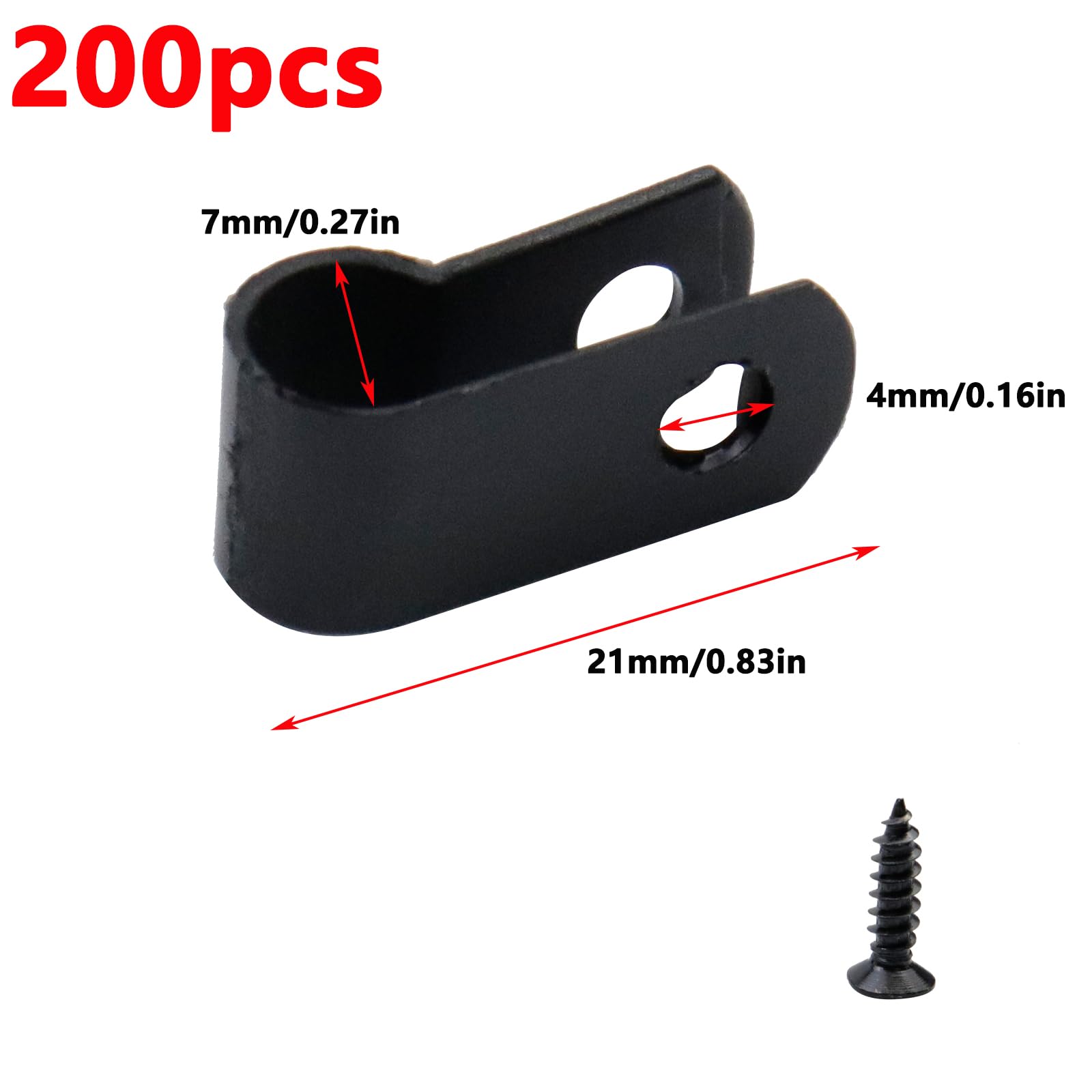 Antrader Nylon Plastic R Type Black Cable Clamps,200Pcs Nylon Screw Mounting Cord Fastener Clips With 200Pcs Screws For 1/4 Inch