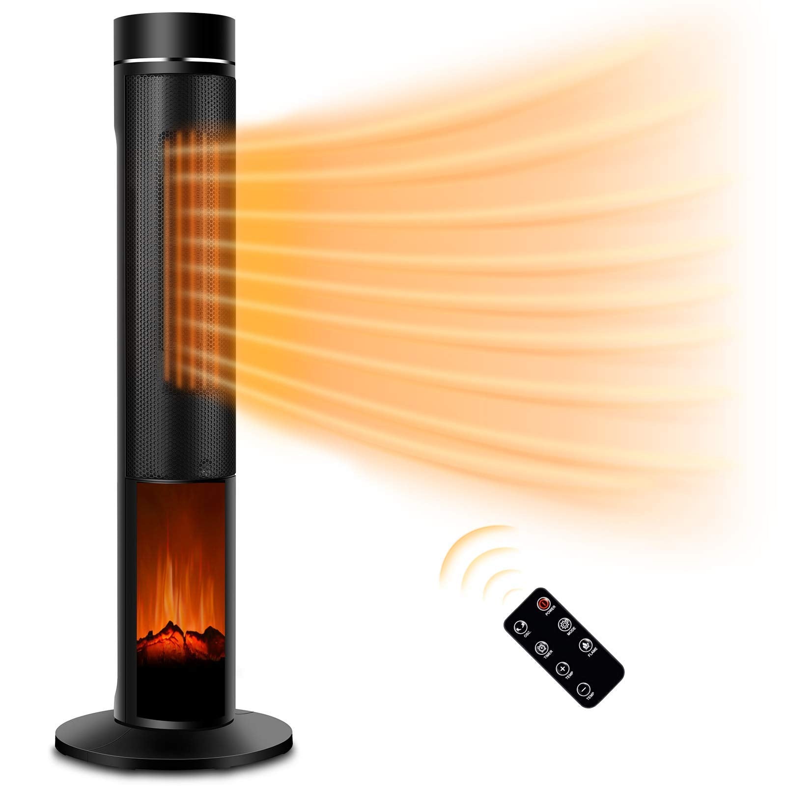 Electric Space Heater for Large Room - 36 Ceramic Tower Space Heater for Room Heating w/Thermostat, Fast Heating, 3D Realistic F