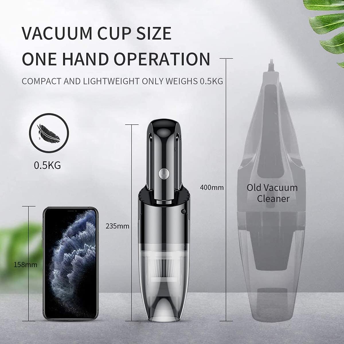 LIPUWS Mini Cordless Handheld Car Vacuum - Quick Cleaning, Black, 30*7*7cm, Model Mini2