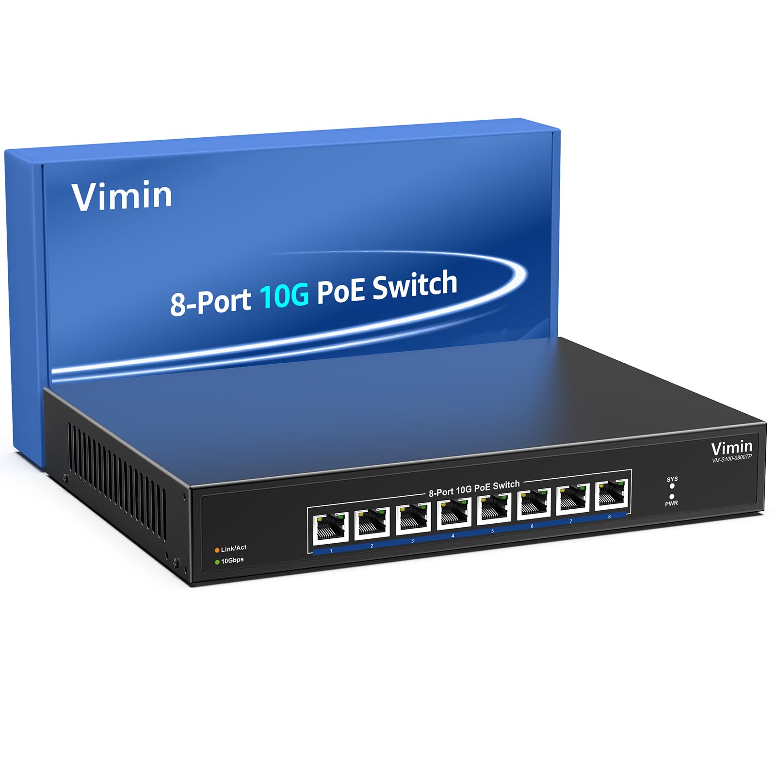 8 Port 10G Poe Switch Unmanaged, Vimin 8 Port 10G Poe Ethernet Switch Support Ieee802.3 Af/At, 10G Base T Rj45 Poe Ports For 1G/