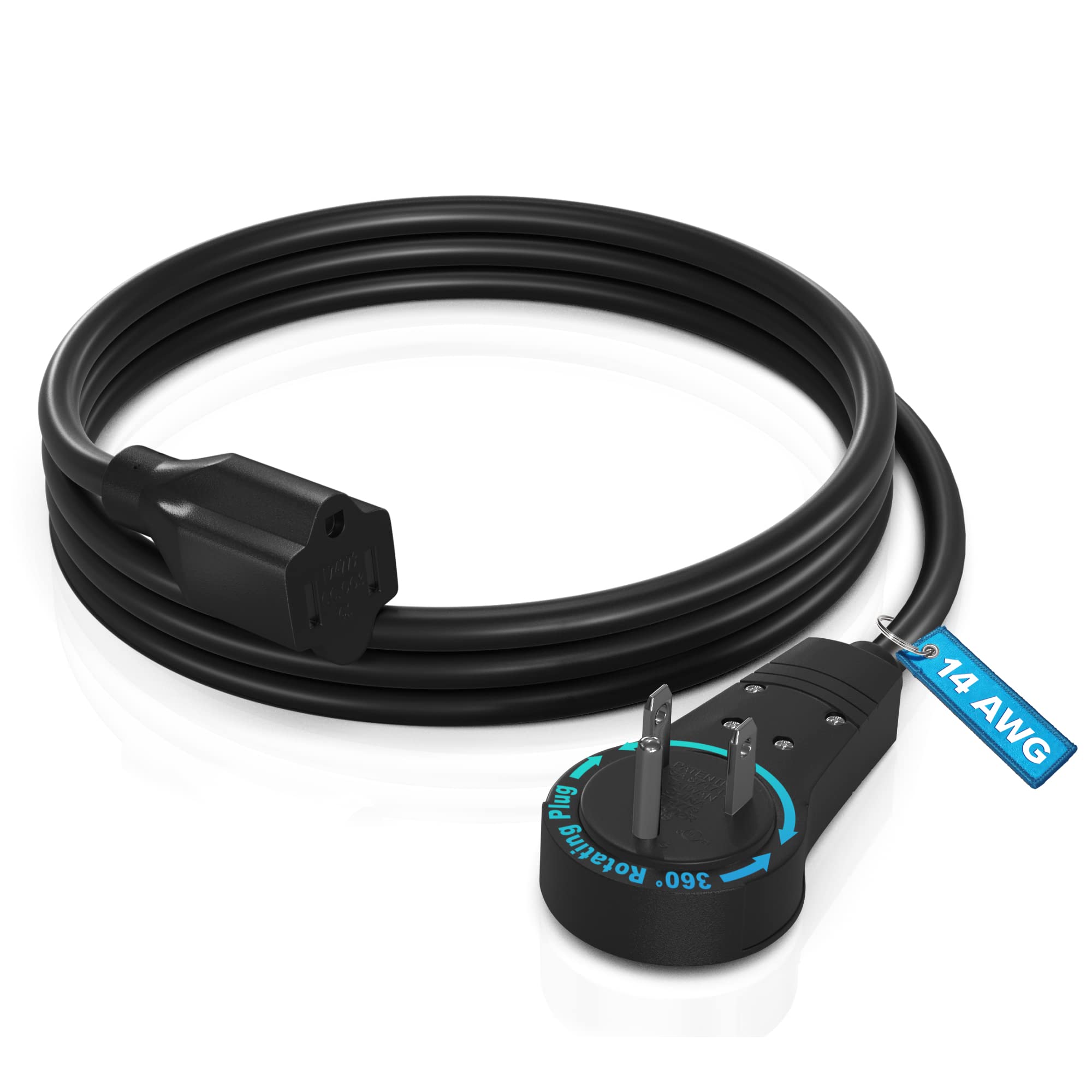 Maximm Cable 4 Feet 14Awg 360 Rotating Flat Plug Extension Cord/Wire, 3 Prong Grounded Wire, Heavy Duty Extension Cord   Ul Cert