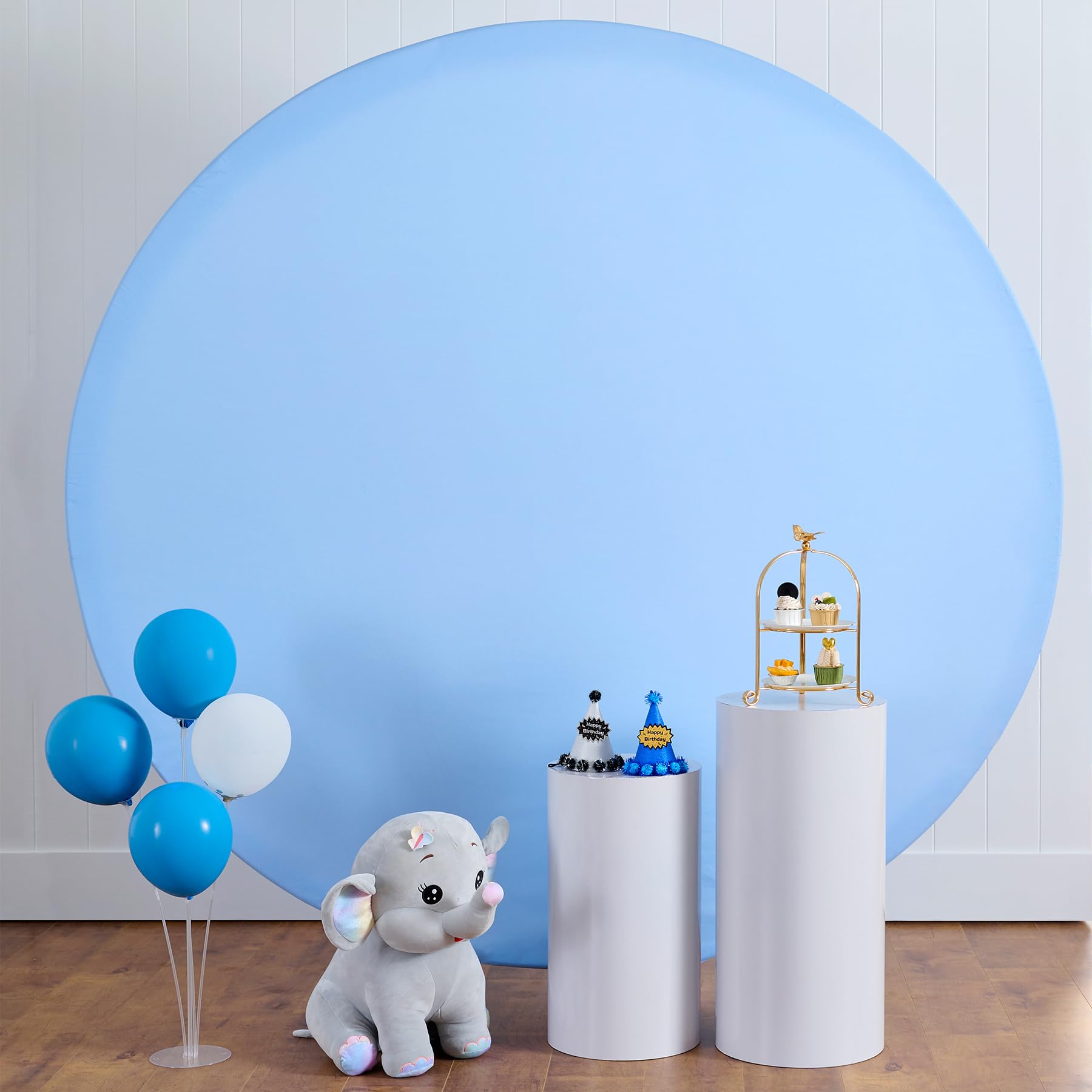 6.5Ft Baby Blue Round Backdrop Cover For 6.5Ft / 6.6Ft Circle Stand, Wrinkle Free Stretchy Circle Arch Round Backdrop Cover For