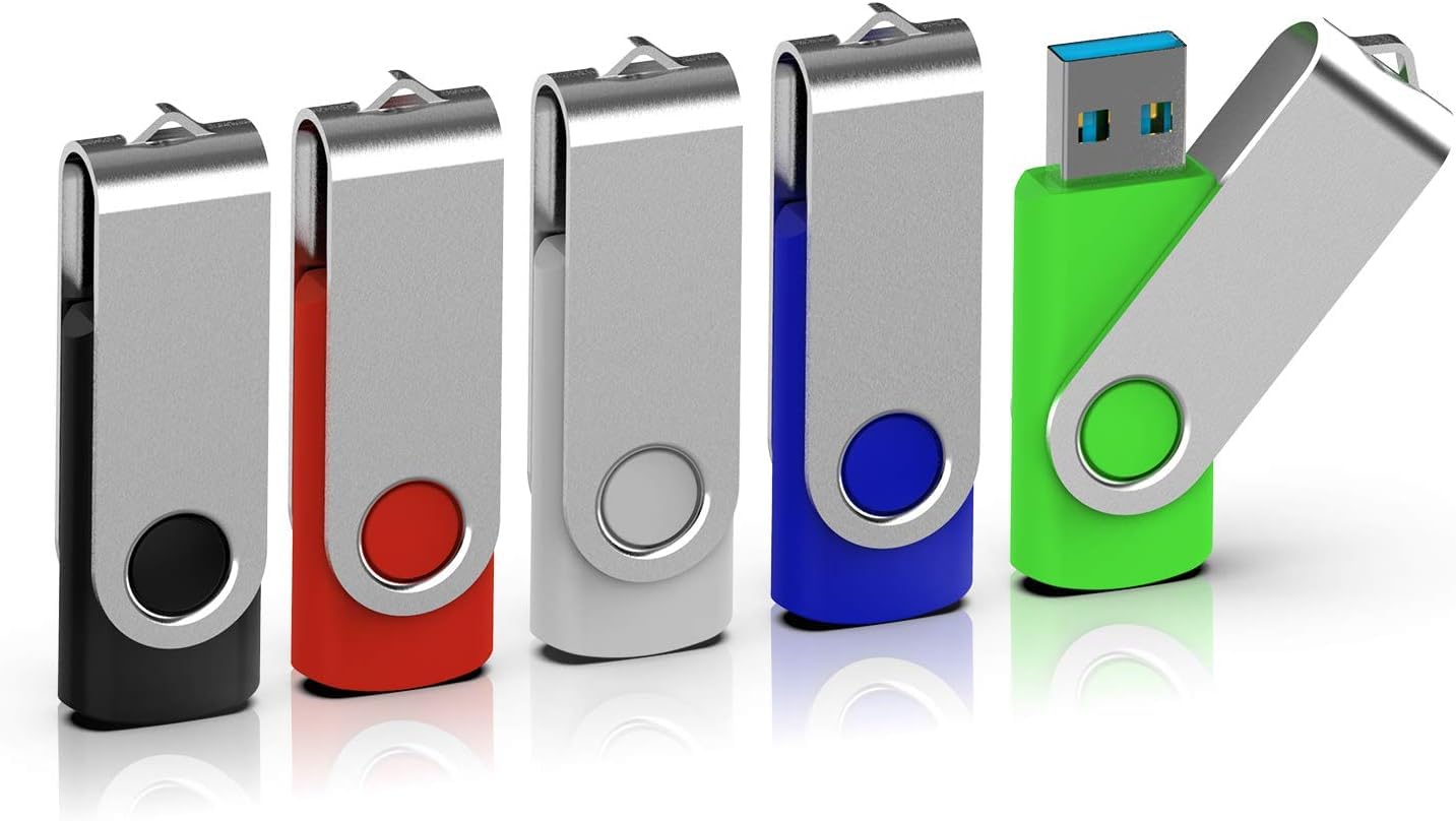 Topesel 5 Pack 16Gb Usb 3.0 Flash Drive Memory Stick Thumb Drives (5 Mixed Colors: Black Blue Green Red Silver)