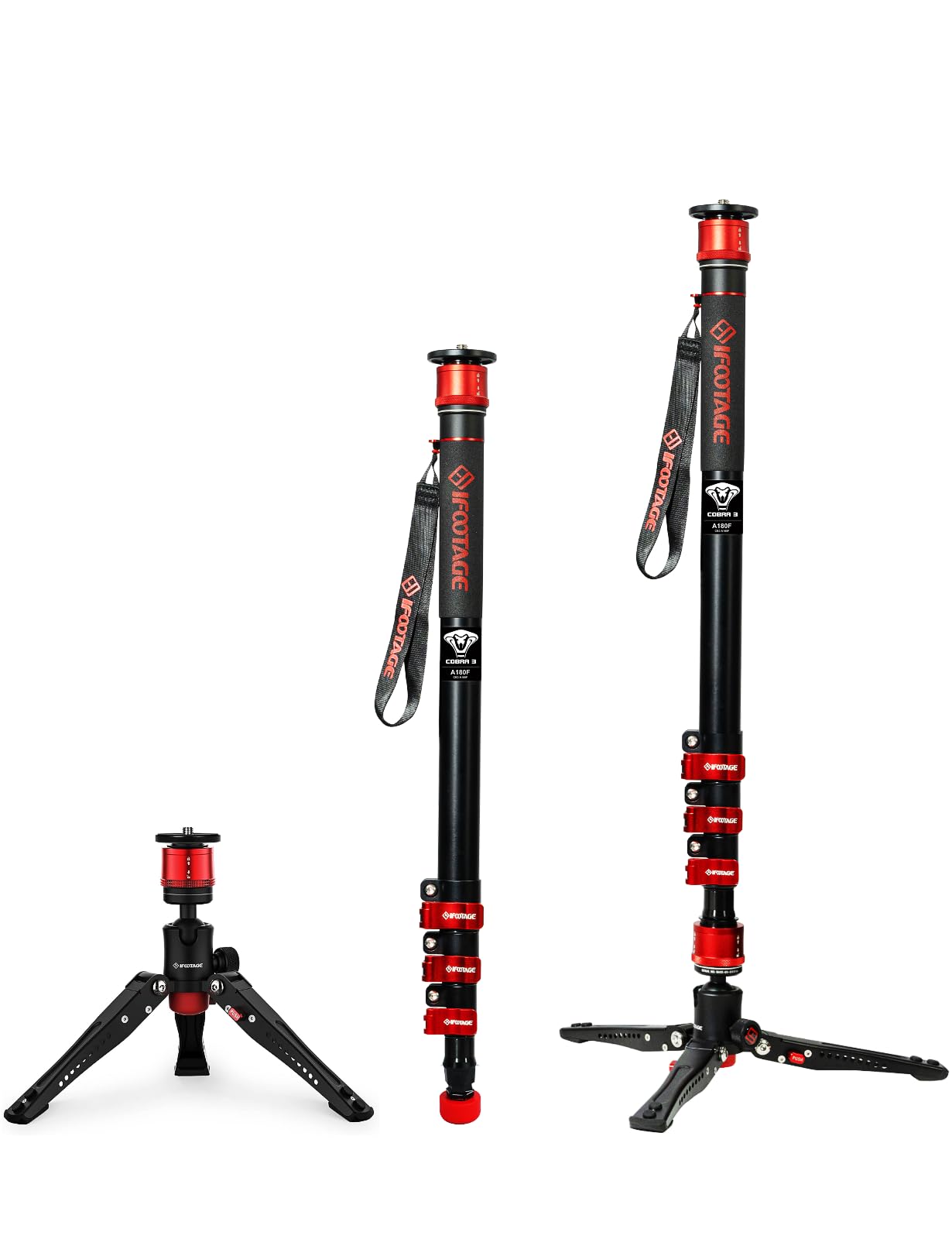 Ifootage Cobra 3 A180F Monopod For Cameras, 71'' Aluminum Professional Video Monopod With Tripod Base, Max Load 10Kg