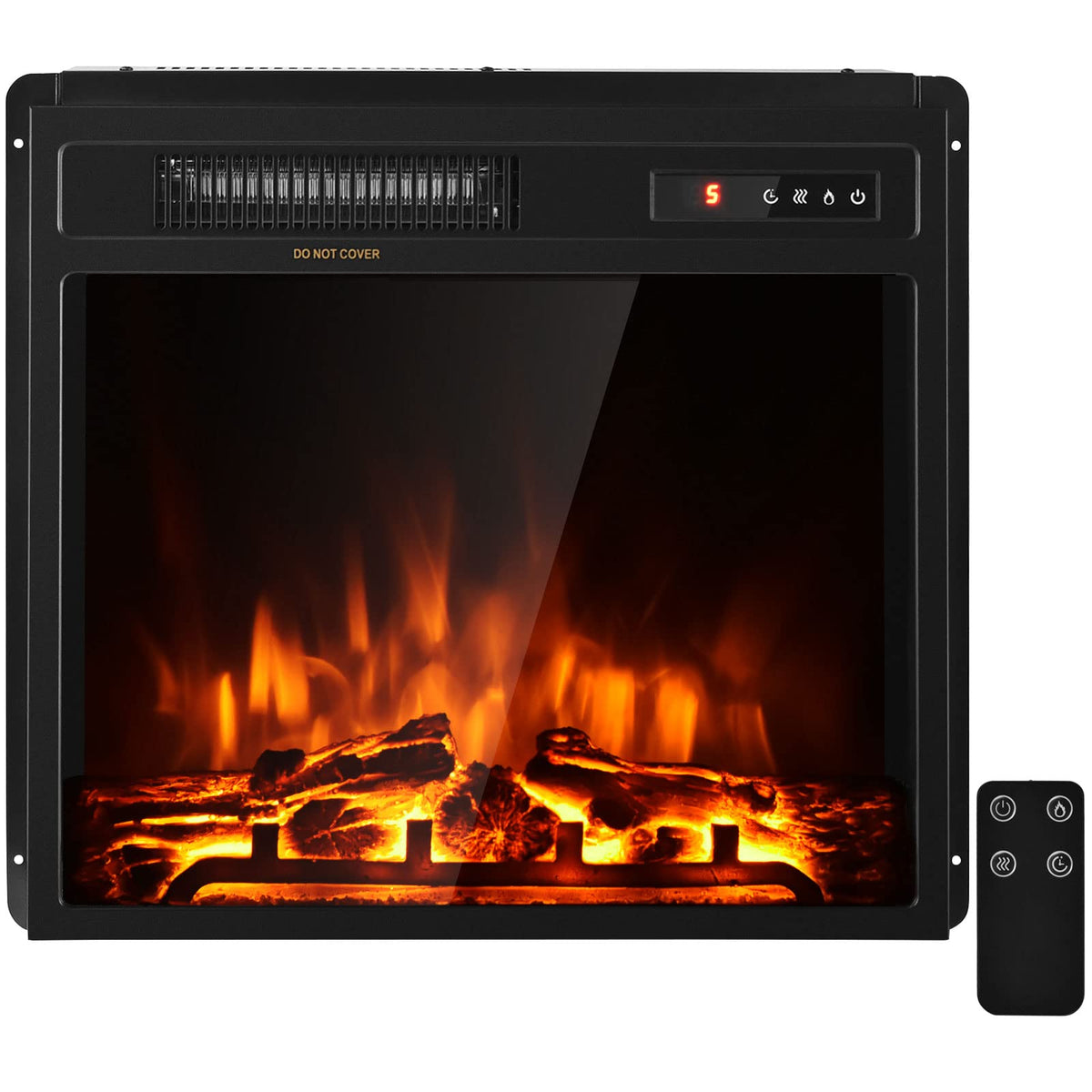Costway 18 Inch Electric Fireplace Inserts, 1500W Freestanding Recessed Fireplace Heater With Remote Control, Adjustable Flame E