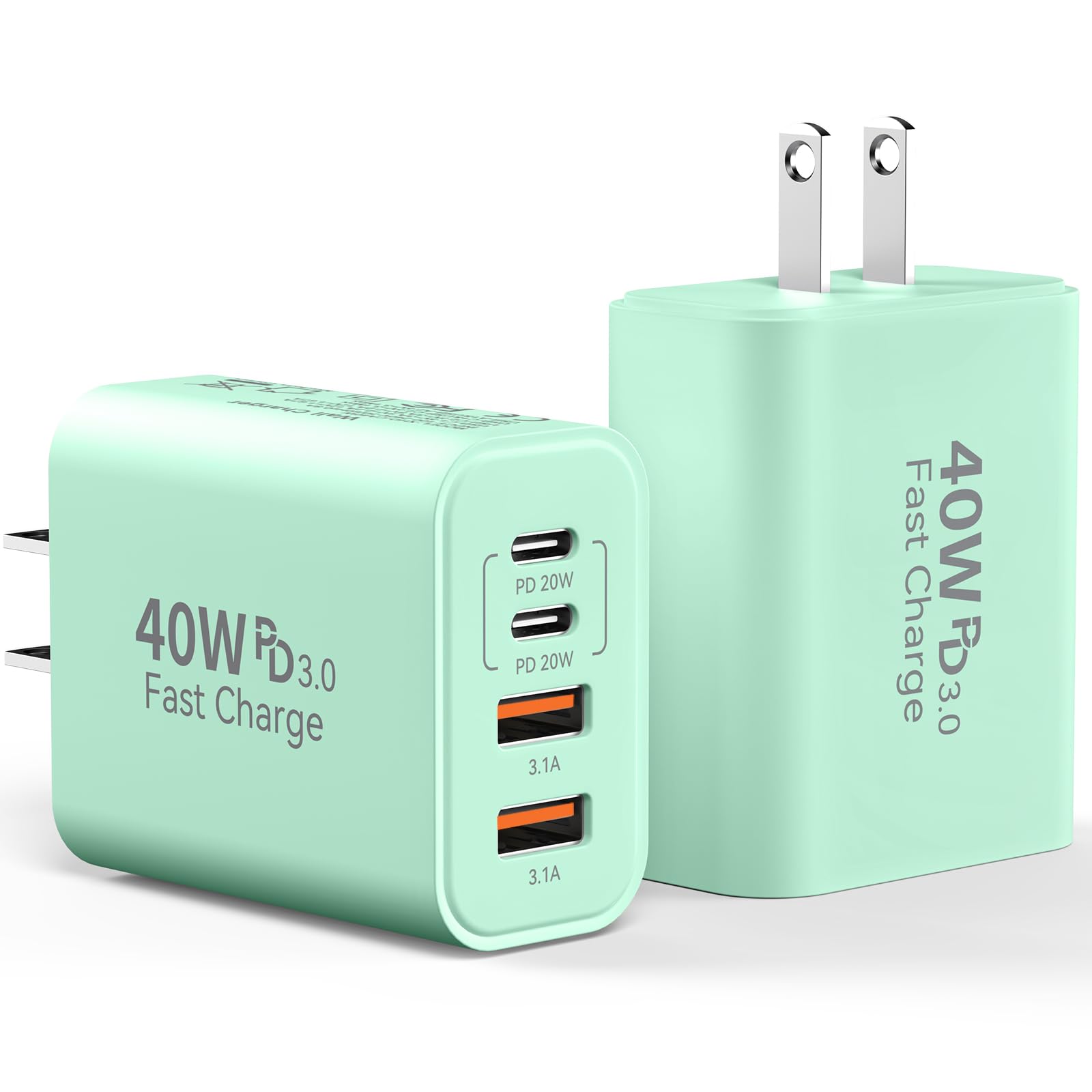 Usb C Charger Block, 2 Pack 40W 4 Port Multiple Type C Fast Charging Phone Charger Brick +Qc 3.0 Usb A Wall Plug Out Let Multipo