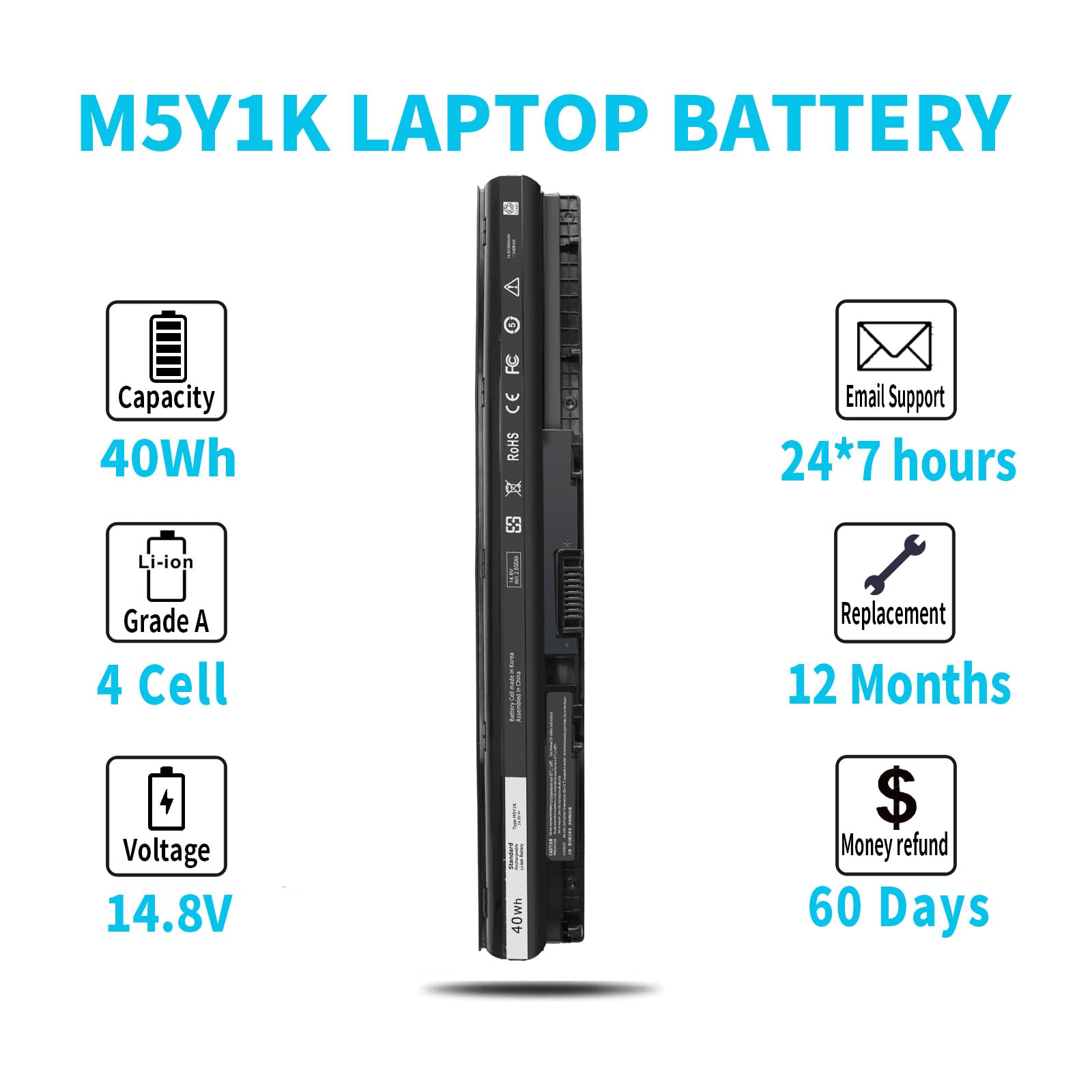 40Wh Type M5Y1K 148V Battery For Dell Inspiron 15 5000 3000 Series 5566 5555 5558 5559 5758 3567 3551 3552 3558 14 3451 3452 345