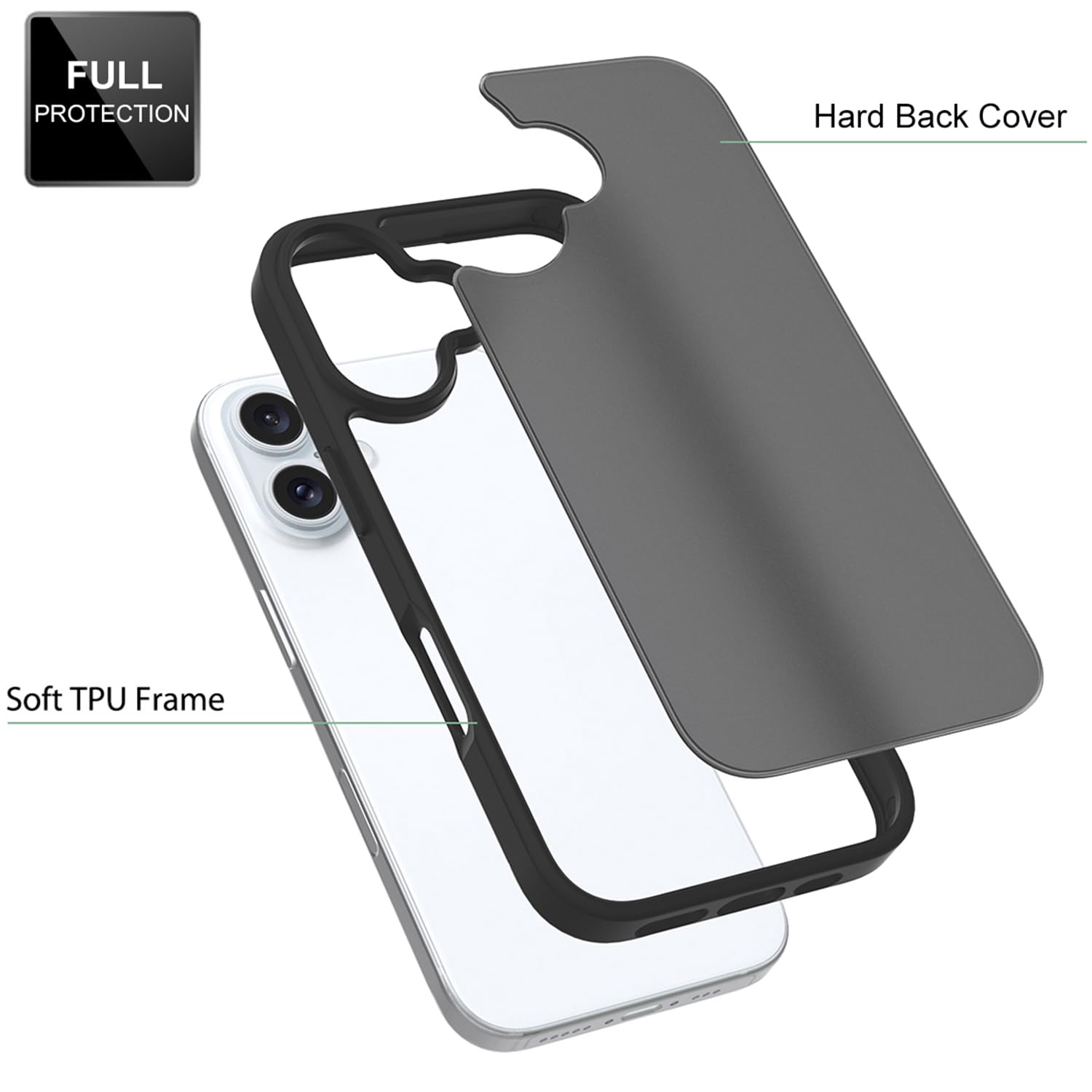 Tenoc Phone Case Compatible With Iphone 16, Black Case Translucent Protective Bumper Matte Hard Back Cover For 6.1 Inch
