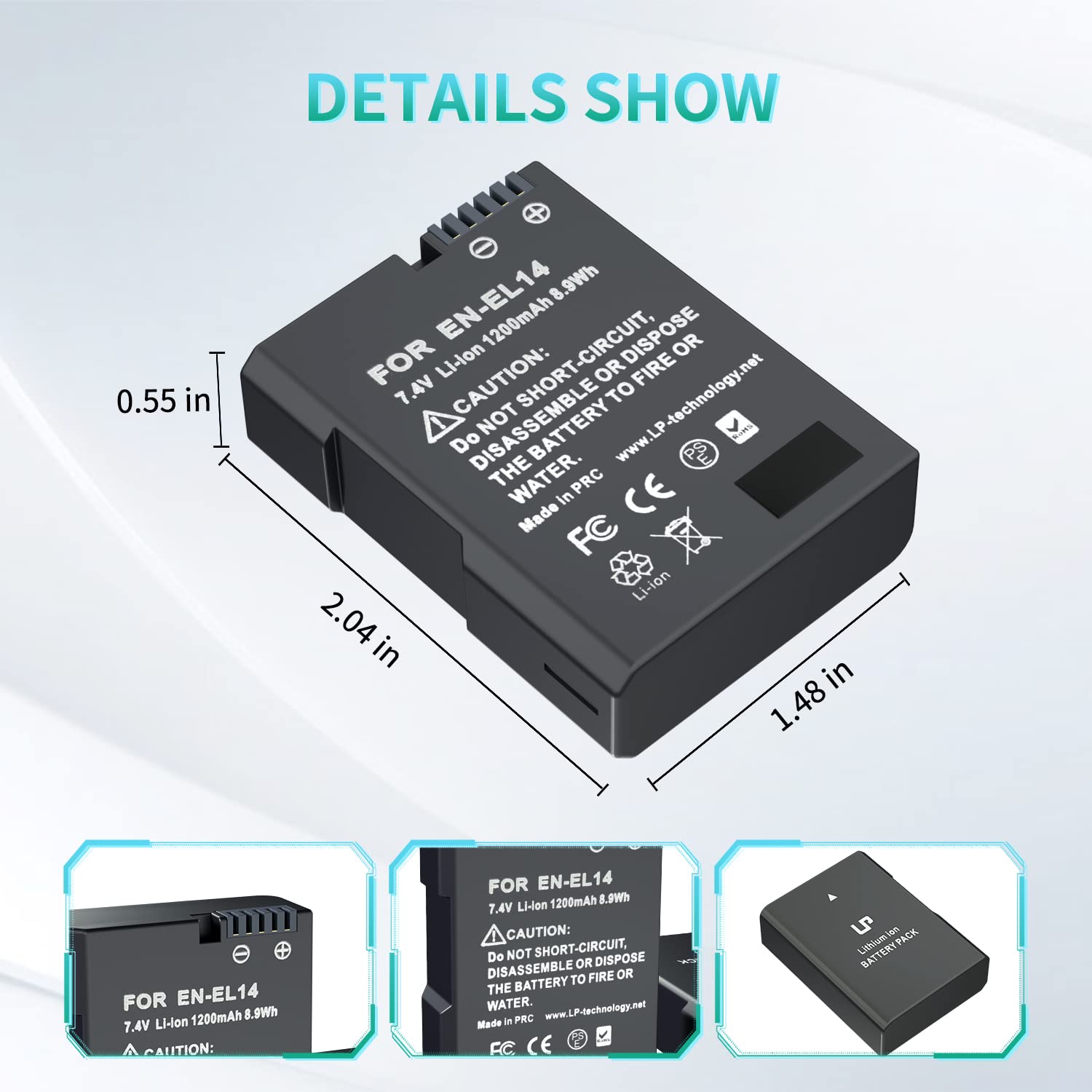 En El14 Battery Pack, Lp 2 Pack En El14A Replacement Battery, Compatible With D3500, D5600, D3300, D5100, D5500, D3100, D3200, D