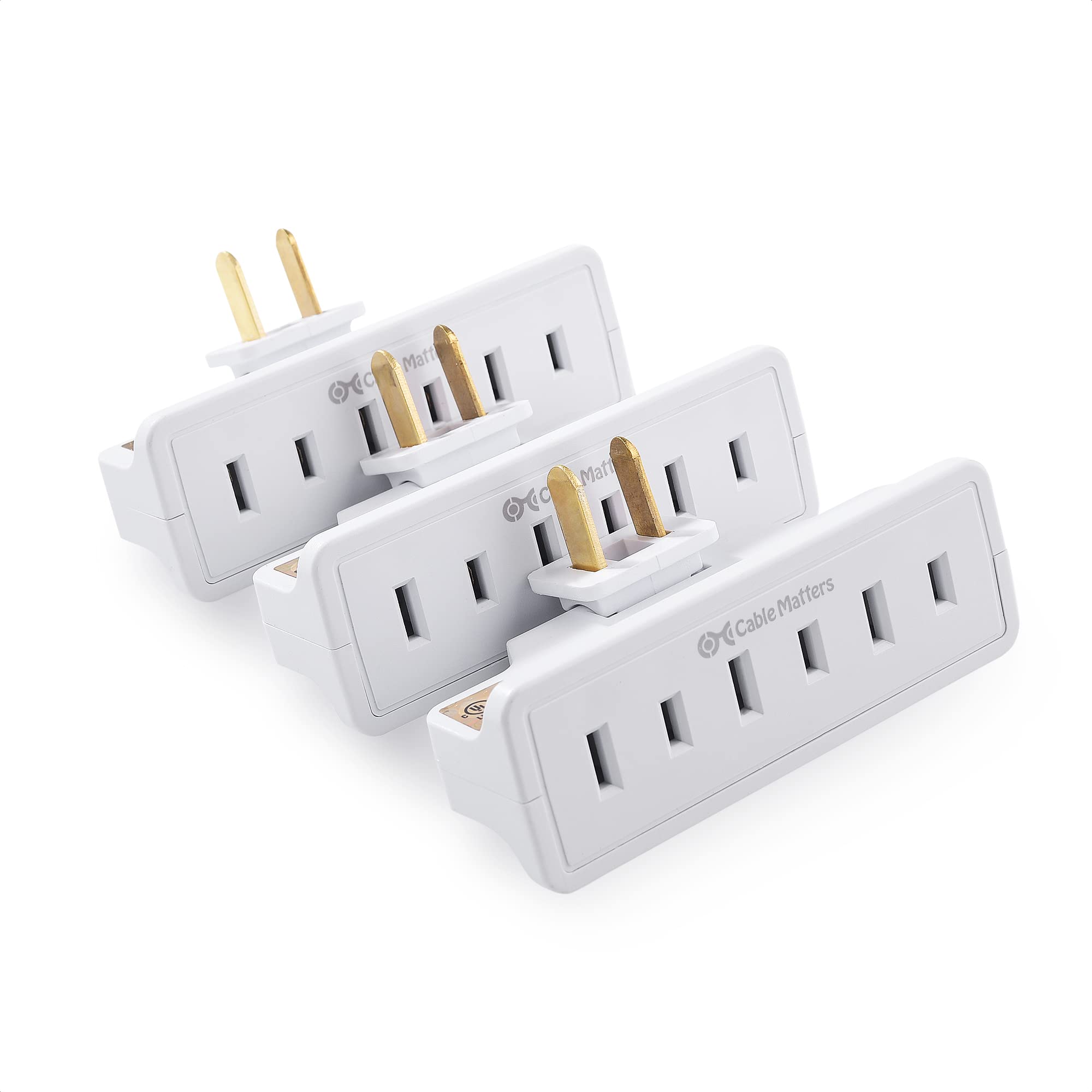 [Ul Listed] Cable Matters 3 Pack 2 Prong 3 Outlet 180 Degree Swivel Wall Tap, 2 Prong Plug Extender, Multi Plug Outlet Adapter,