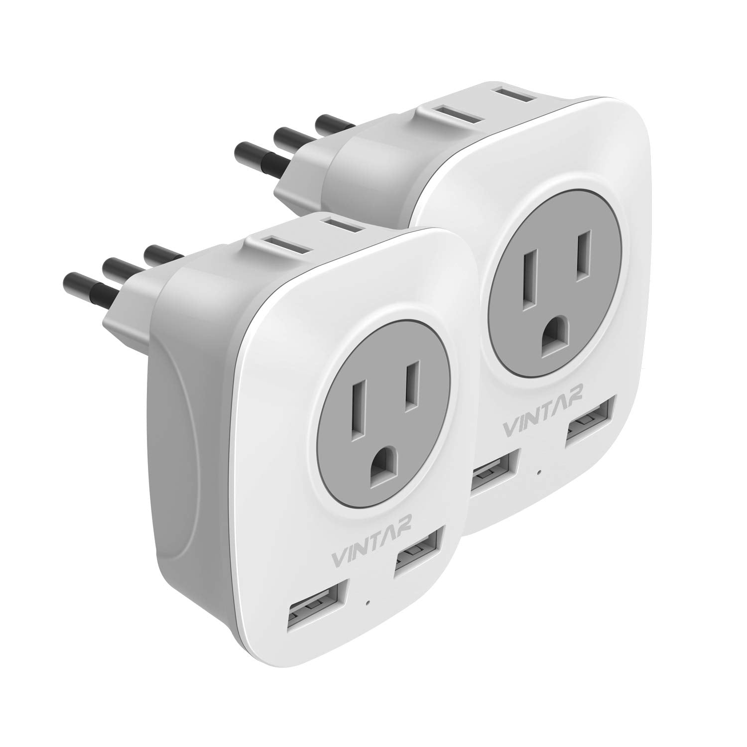 2 Pack Italy Power Adapter, Vintar Italy Travel Plug Adapter With 2 Usb And 2 American Outlets, 4 In 1 Italy Outlet Adapter, 3 P