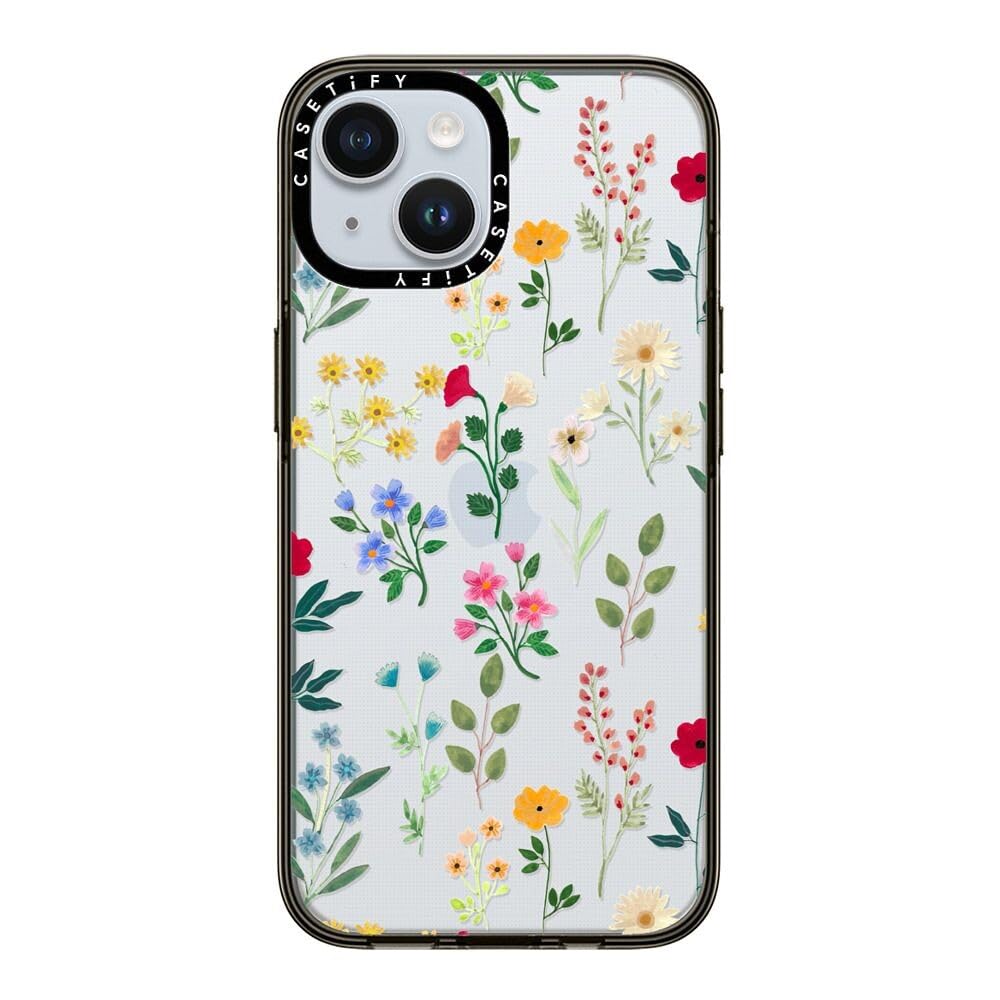 Casetify Compact Case For Iphone 15 [2X Military Grade Drop Tested / 4Ft Drop Protection]   Spring Botanicals 2   Clear Black