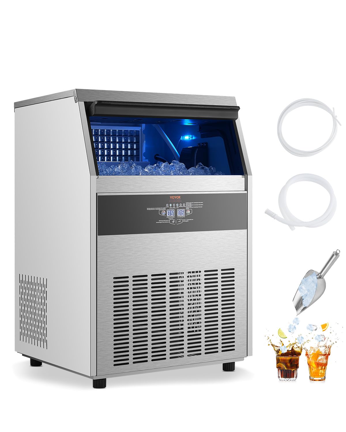 VEVOR 265lbs/24H Commercial Ice Maker, 108 Ice Cubes in 15 Minutes, Freestanding Ice Maker Machine with 66lbs Large Storage Capa