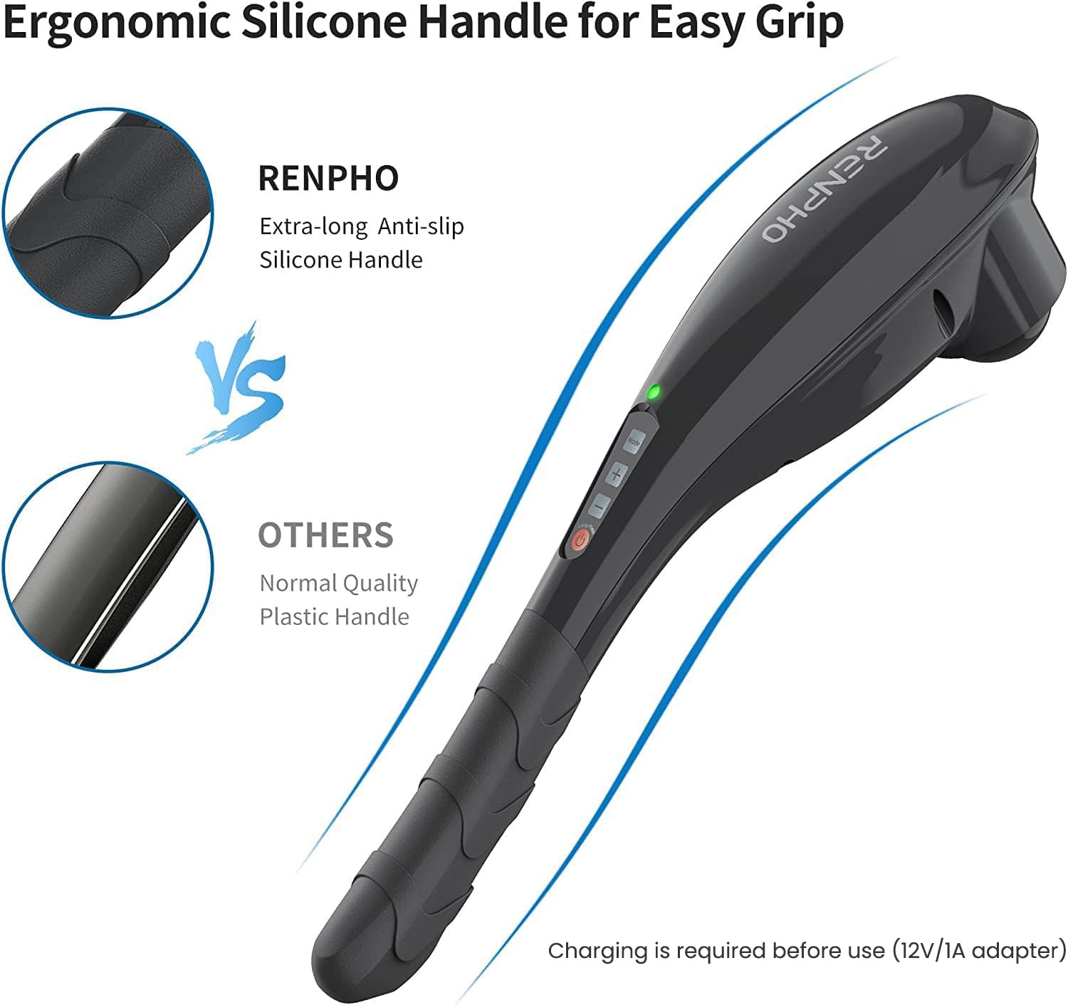 Renpho Rechargeable Handheld Back Massager, Cordless Electric Neck Massage Tool For Shoulder, Foot, Leg, Calf, Gifts For Women A
