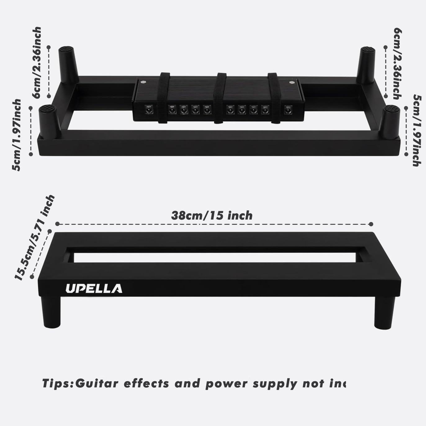 Upella Guitar Pedal Board With Carry Bag Hook Loop, Aluminum Alloy Lightweight Effect Pedalboard 15 X 5.7 Black