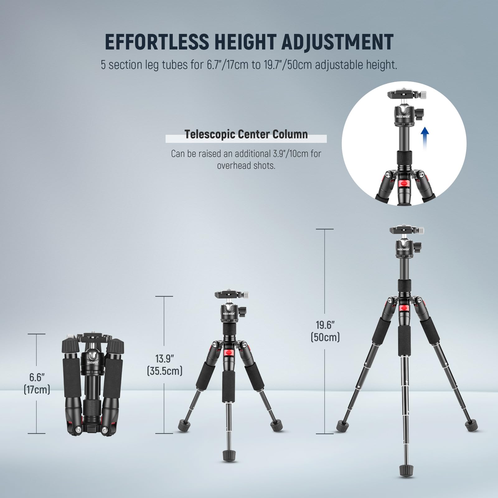Neewer Mini Desk Camera Tripod With Cell Phone Holder Compatible With Iphone For Video Recording Filming, 20/50Cm Small Portable