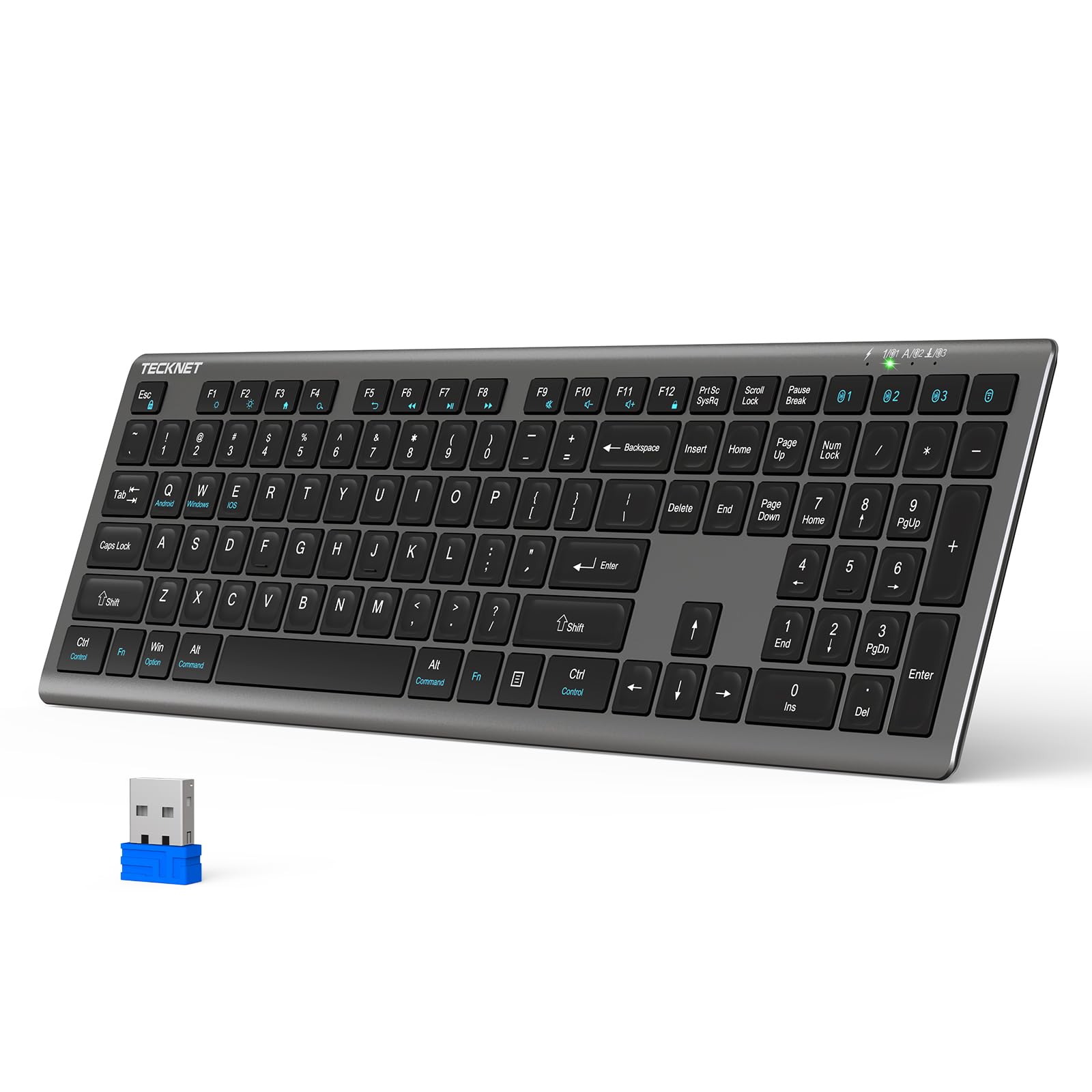 TECKNET Bluetooth Keyboard Rechargeable 4Device (2.4G+BT)