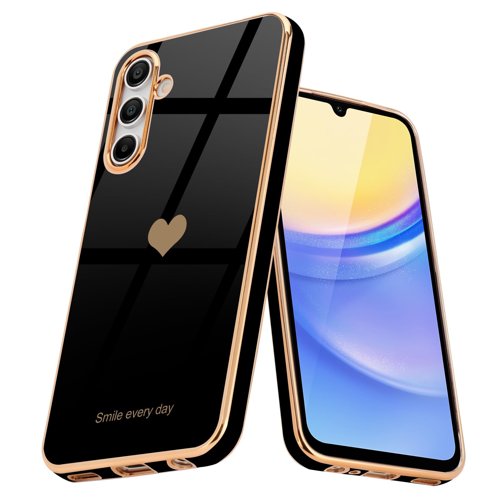 Teageo For Samsung Galaxy A15 4G 5G Case For Women Girl Cute Love Heart Luxury Bling Soft Back Cover Raised Full Camera Protecti