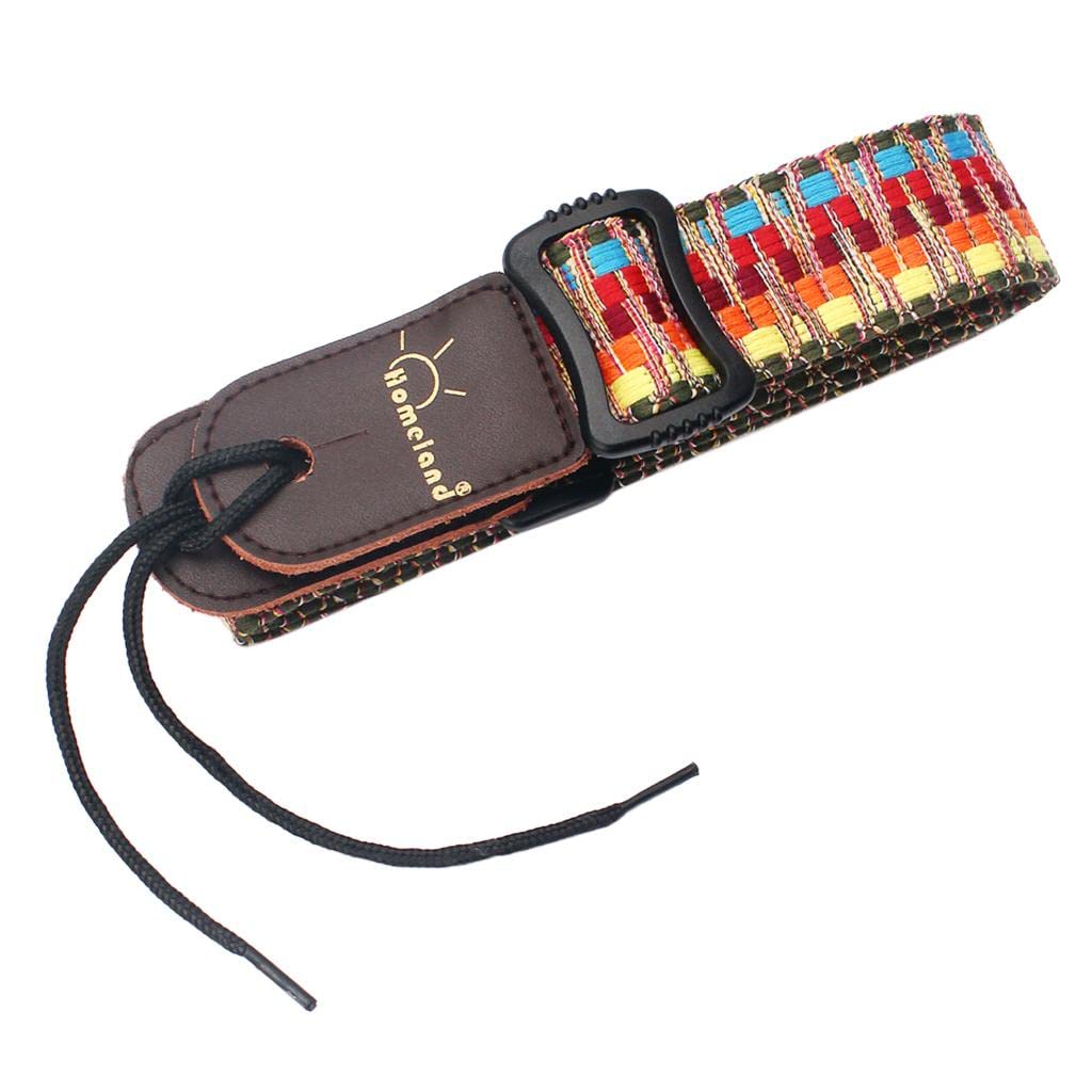 Enakshi (LABEL) Vintage Stripy Design Leather Ends Guitar/Bass Strap for Ukulele Banjo Parts|AcousticElectric Guitar|Electric G