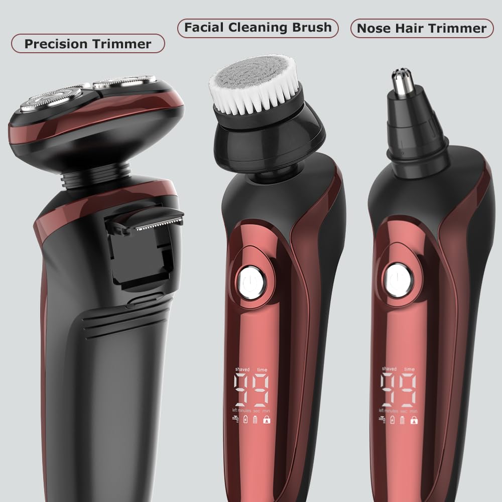 5 In 1 Electric Shaver Men'S Electric Razor Cordless Face Shaver Rechargeable Mens Razor Waterproof Rotary Shaver With Charge St