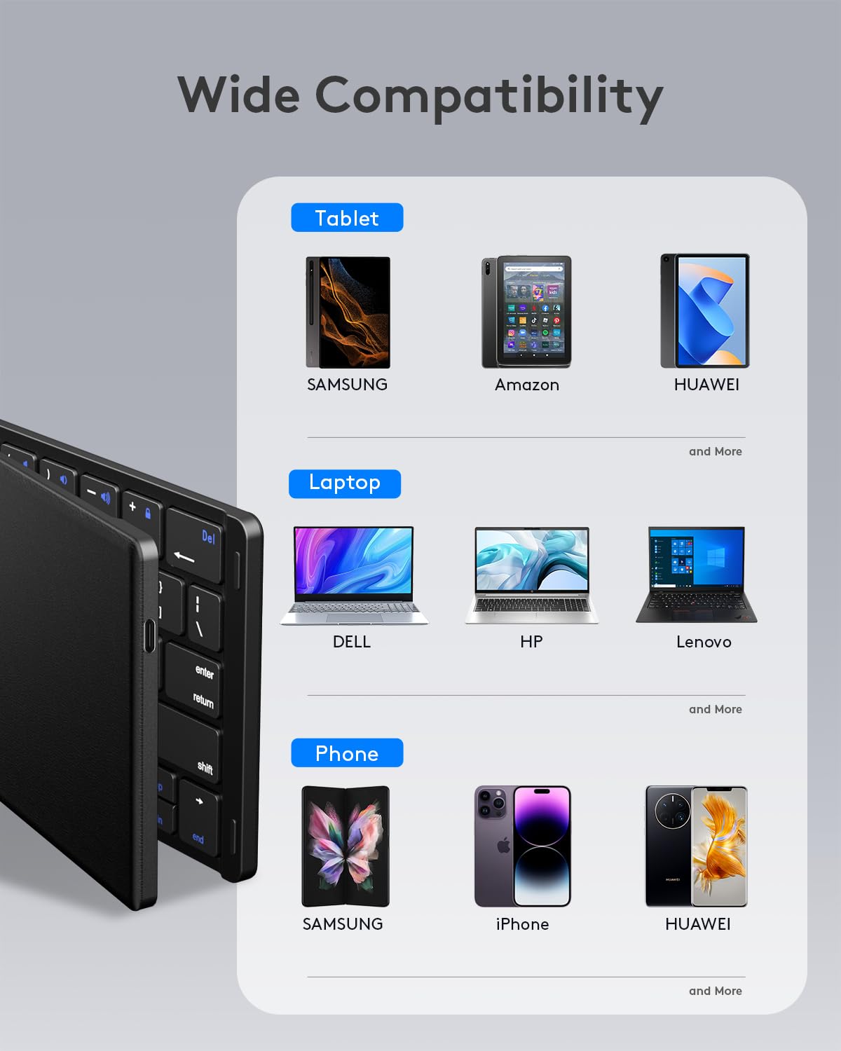 Samsers Foldable Bluetooth Keyboard   Portable Wireless Keyboard With Stand Holder, Rechargeable Full Size Ultra Slim Keyboard C