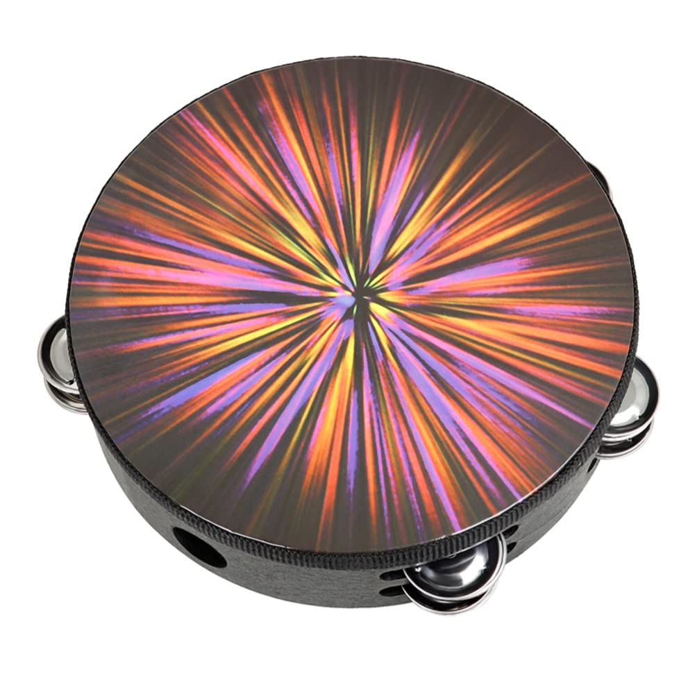 HEALLILY Radiant Tambourine Handheld Drum Bell Tambourines Musical Percussion Instrument for Church Adults KTV Party 8inch Color