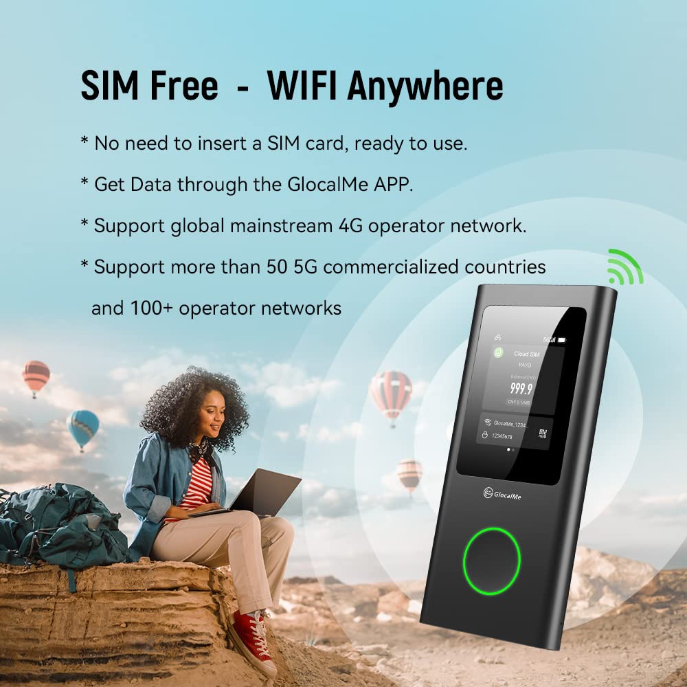 Glocalme Numen Air 5G Portable Wifi Mobile Hotspot For Travel, Cloudsim Tech, Touch Screen, Network Congestion Monitoring, With