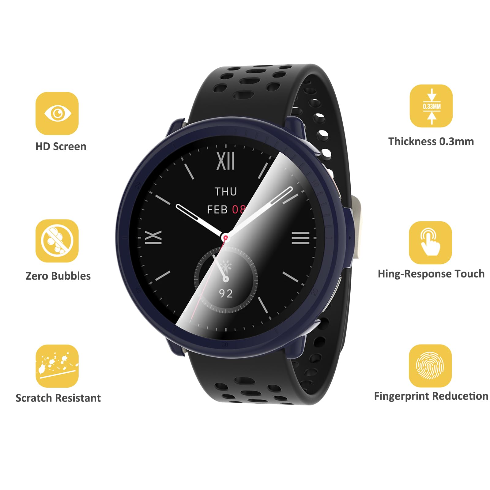 Wd&Cd 2 Pack Case Compatible For Amazfit Active 2 Blue+Clear, Hard Pc Case With Tempered Glass Screen Protector Compatible With