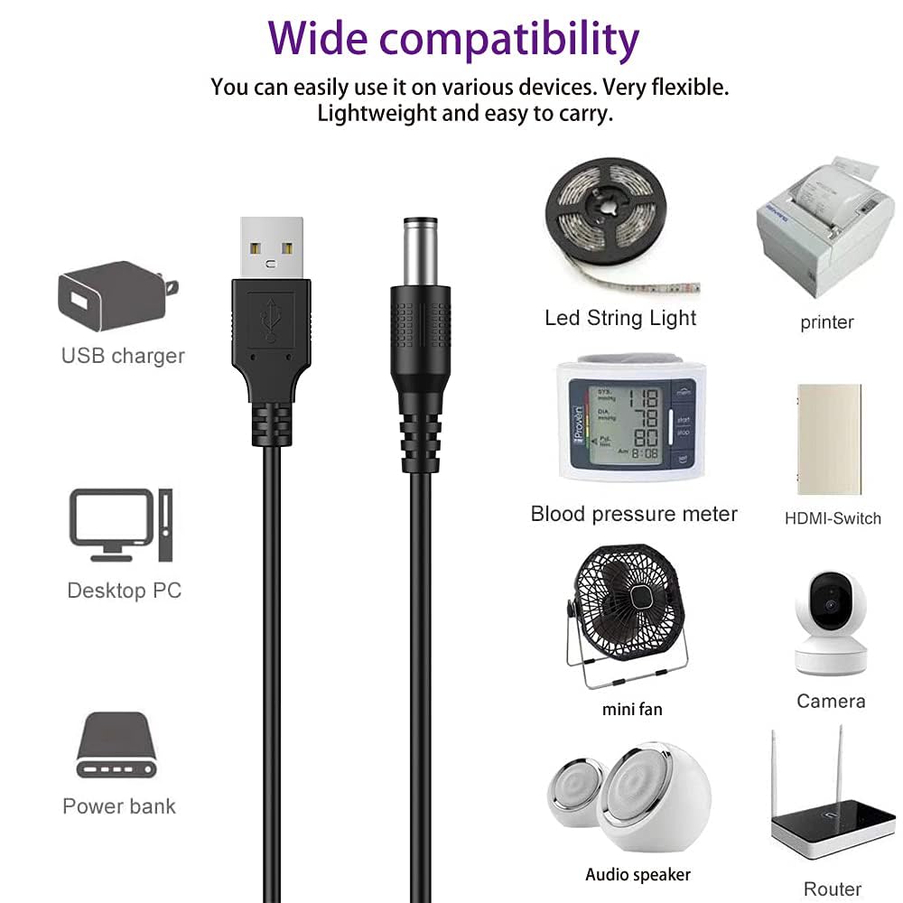 Liansum Usb To Dc 5V Power Cord, Universal Dc 5.5X2.1Mm Plug Jack Charging Cable With 10 Connector Tips(5.5X2.5, 4.8X1.7, 4.0X1.