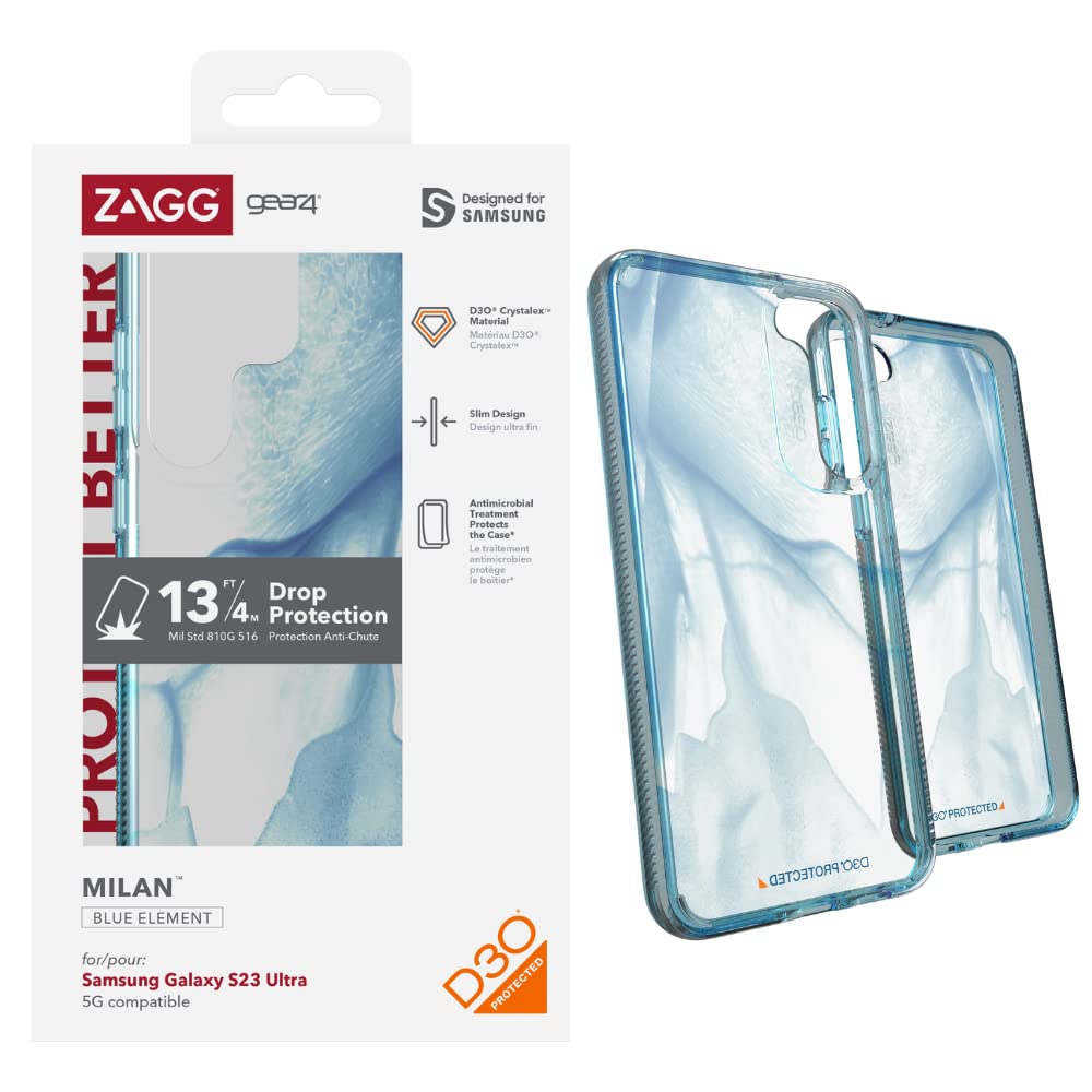 Zagg Gear4 Milan Samsung Galaxy S23 Ultra Phone Case (Aurora), D30 Drop Protection Up To 13Ft / 4M, Wrks With Wireless Charging
