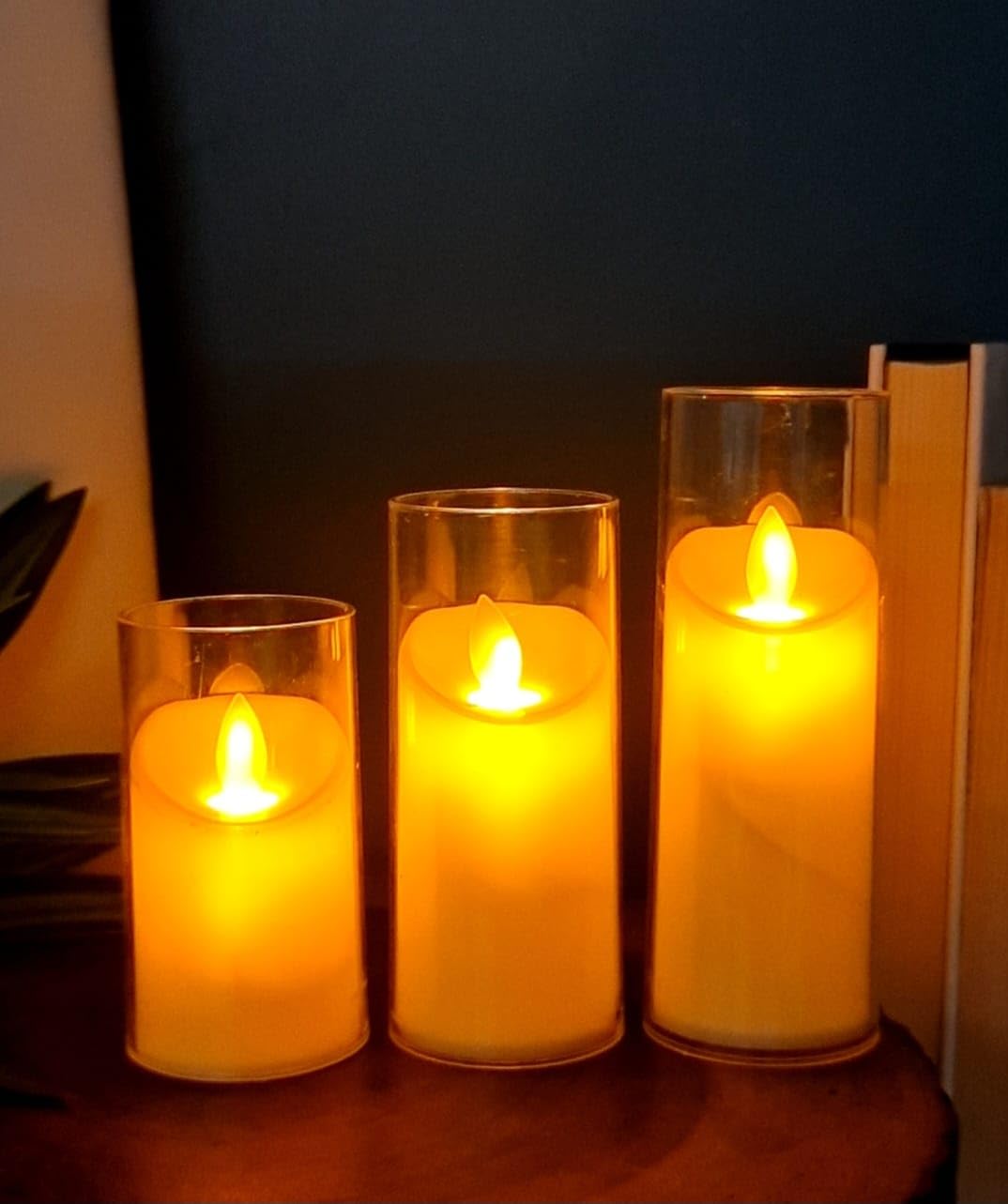 Satyam Kraft 3 Pcs Flameless Led Tea Light Piller Candle For Home Decor, Gifting, House, Light For Balcony, Room, Birthday Decor