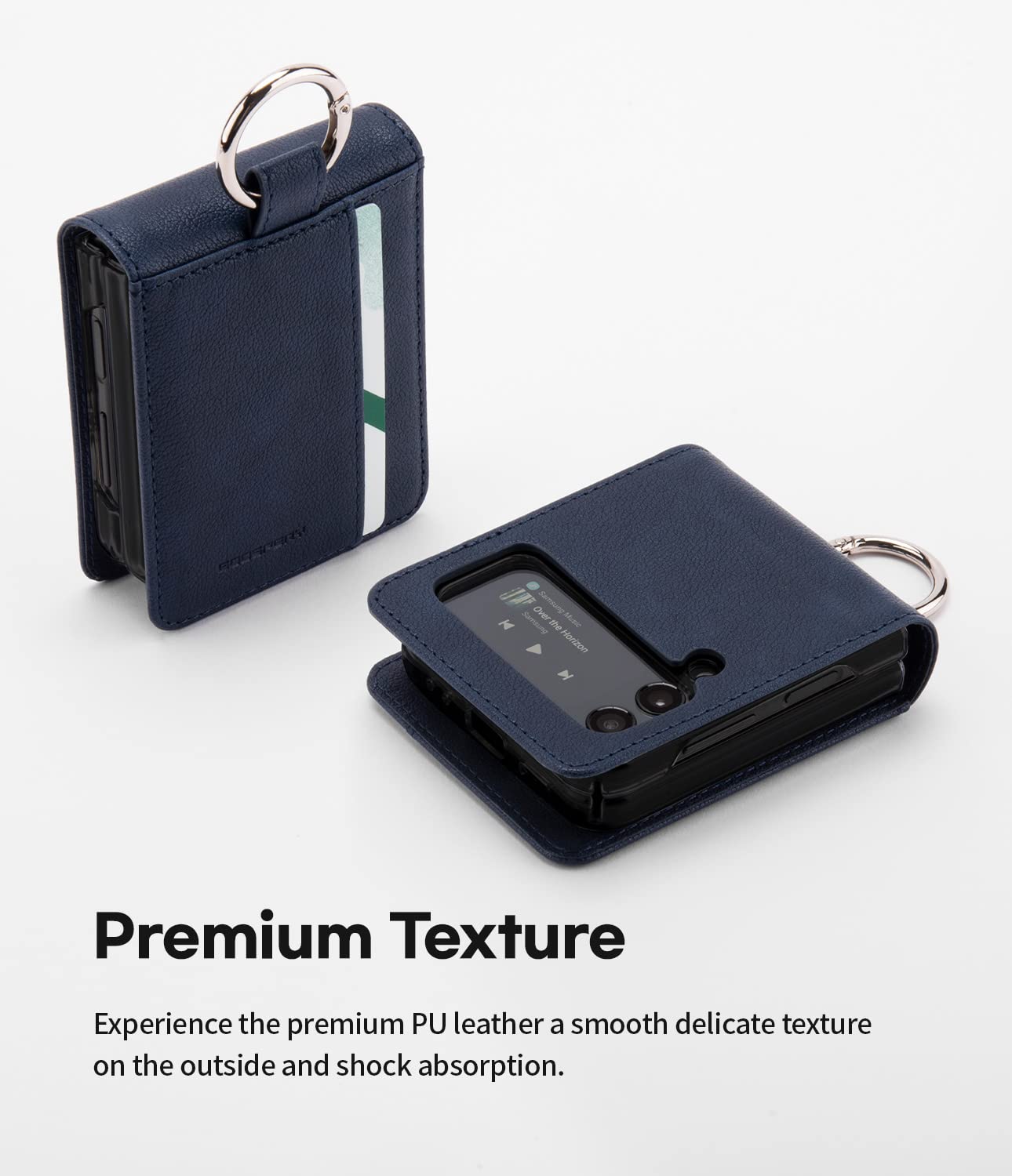 Goospery Card Wallet Ring Case Compatible With Galaxy Z Flip 4 Case, Card Holder Pocket Storage Premium Pu Leather Key Ring Wall