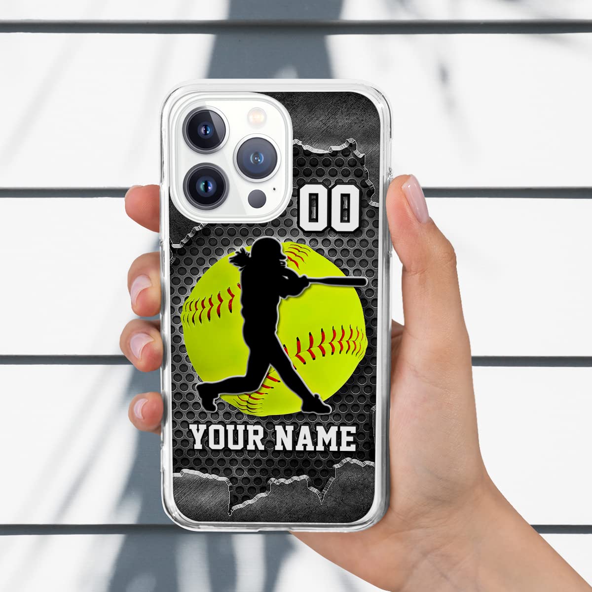 Somlatic Personalized Softball Phone Case Custom Name & Number Ball Phones Cases Gifts For Basketball Lovers Players Coach Fan C