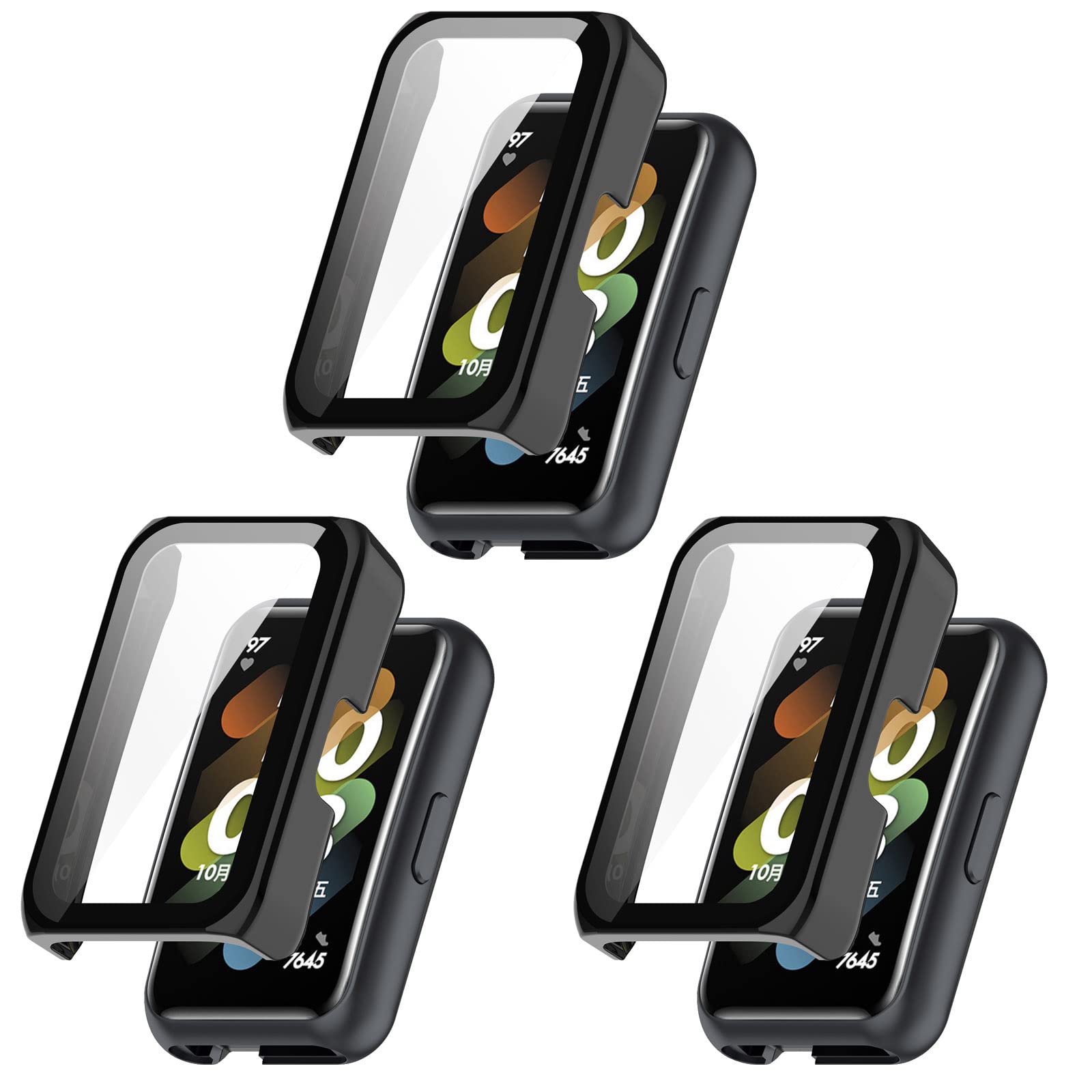 Fitturn Full Cover Case Compatible With Huawei Band 7/6/6Pro/Honor Band 7/6 Smart Watch Case Slim Screen Protector Case Tempered