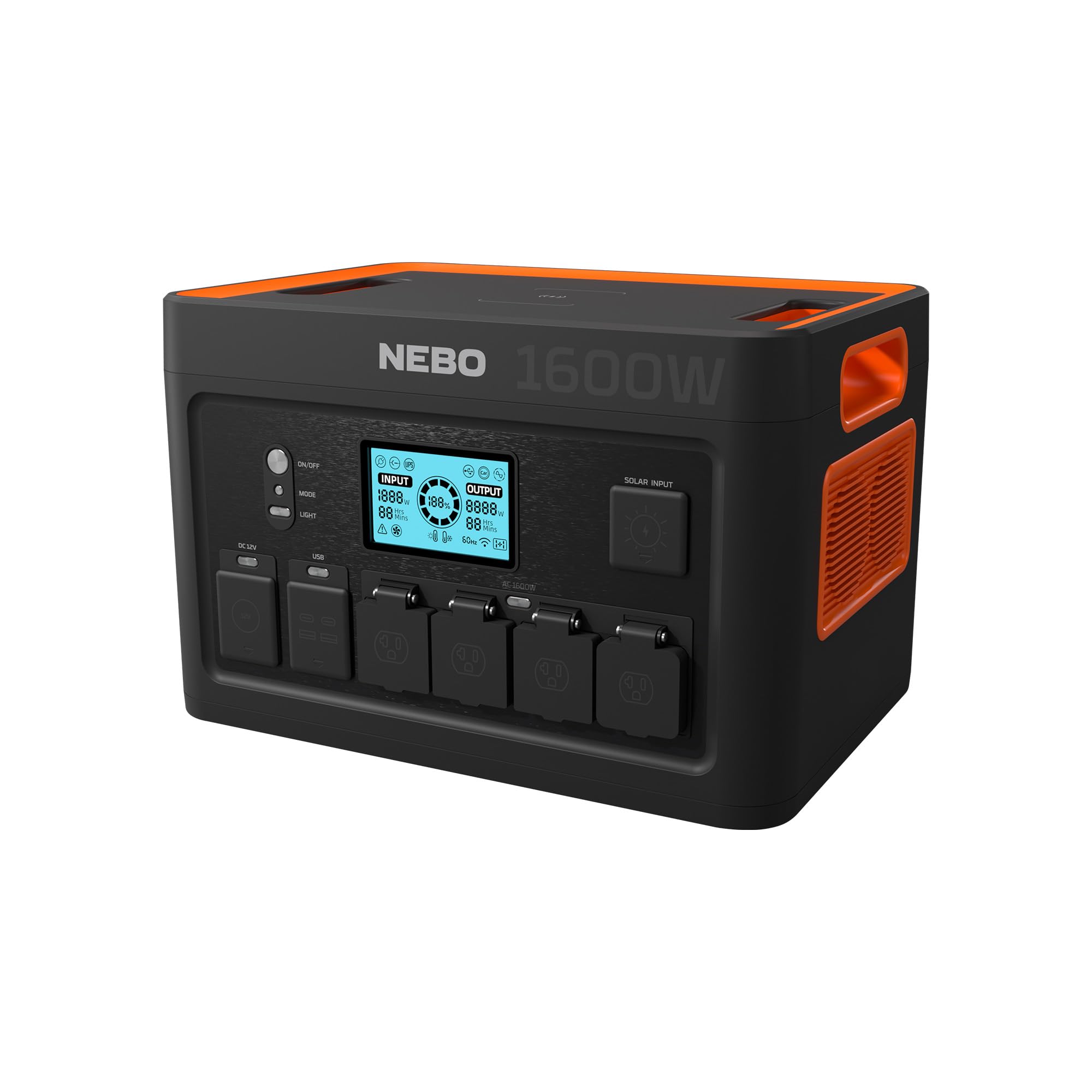 NEBO PINNACLE 1600 W Power Station | 1228.8Wh Capacity, Portable Uninterruptible Power Supply for Emergencies, LiFePO4 Battery, 