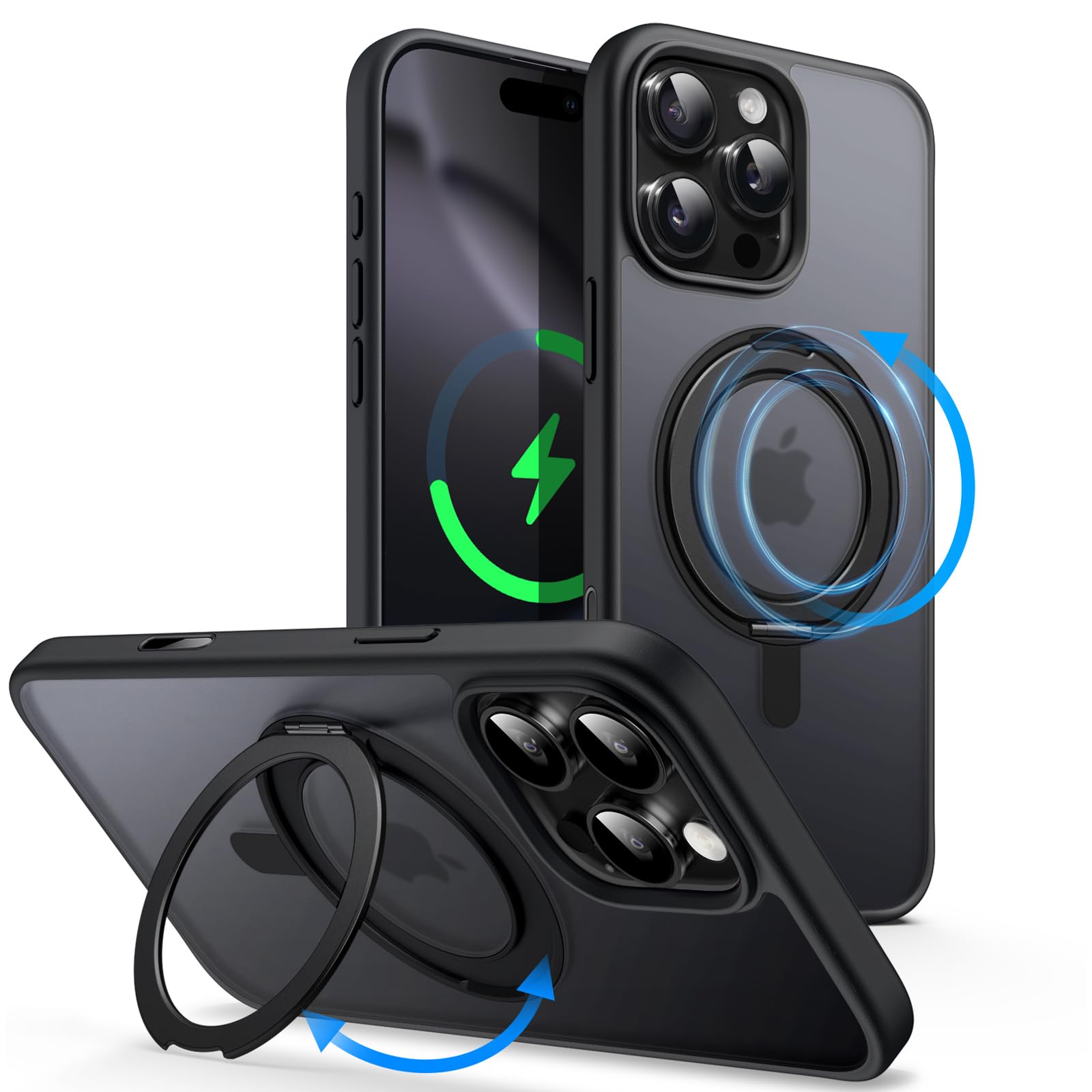 JETech 360 Degree Rotatable Ring Case for iPhone 16 Pro 6.3-Inch with Camera Control Button, Compatible with MagSafe, Slim Shock